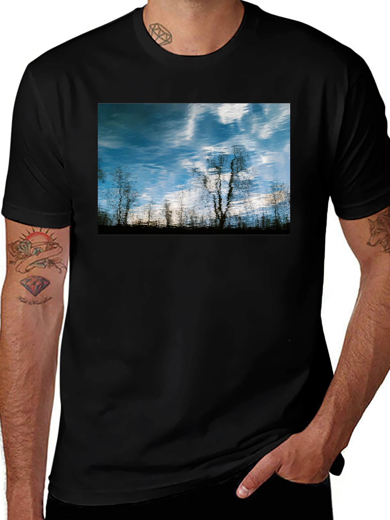 Variant 29 of Sky Tree Reflection Black T-Shirt