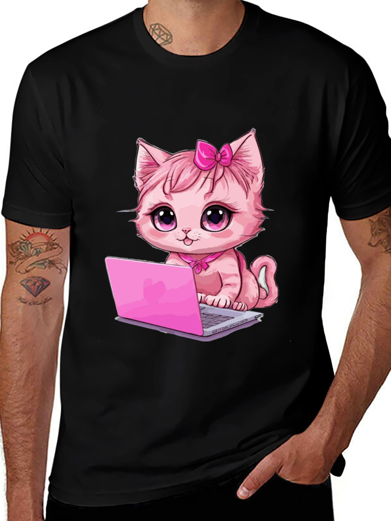 Variant 22 of Cute Pink Kitten Laptop T-Shirt - Fun Graphic Tee
