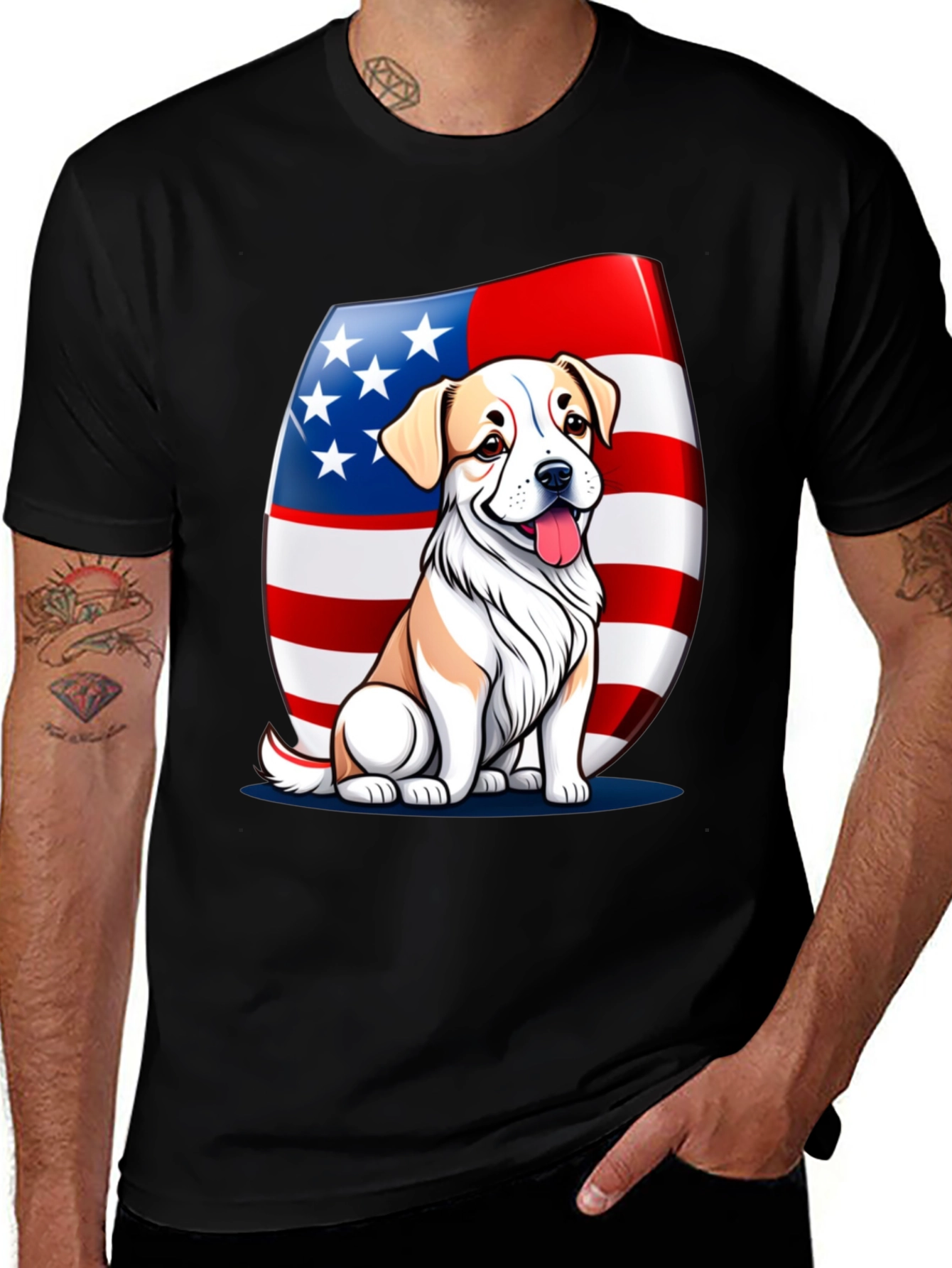 Patriotic Dog T-Shirt: USA Flag & Cute Pup
