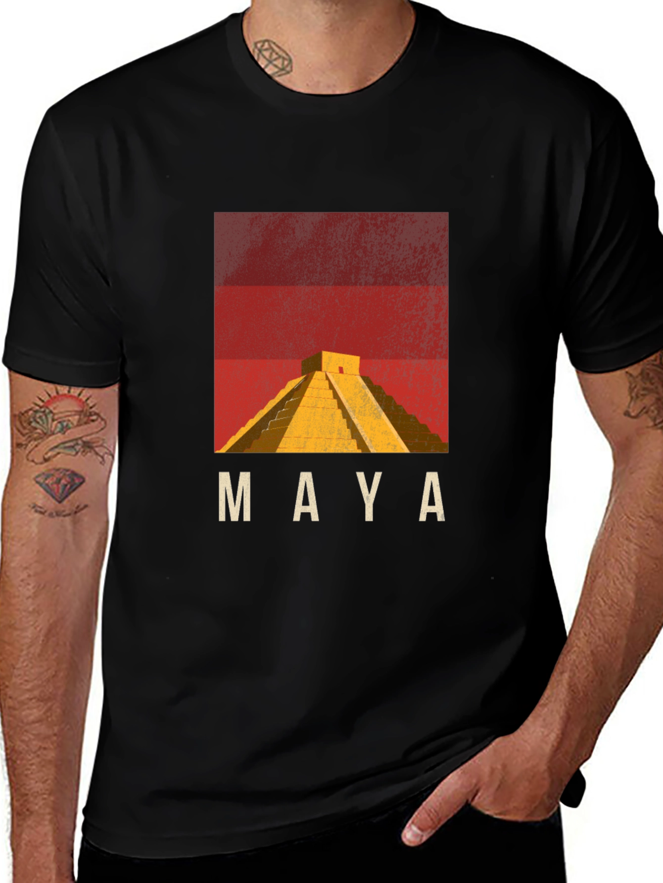 Maya Pyramid Graphic T-Shirt - Black