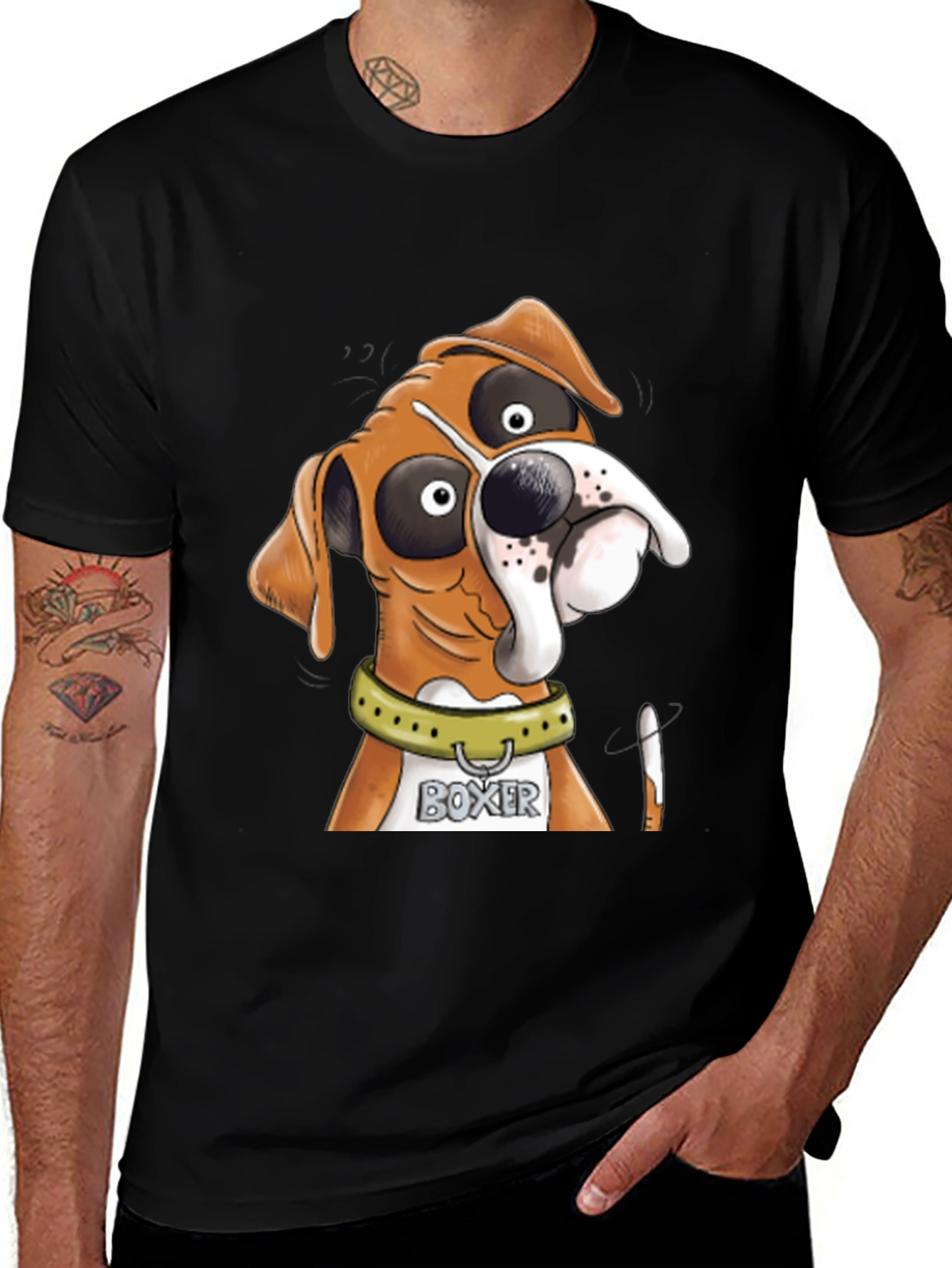 Variant 30 of Boxer Dog Cartoon Graphic Tee - Unique Design