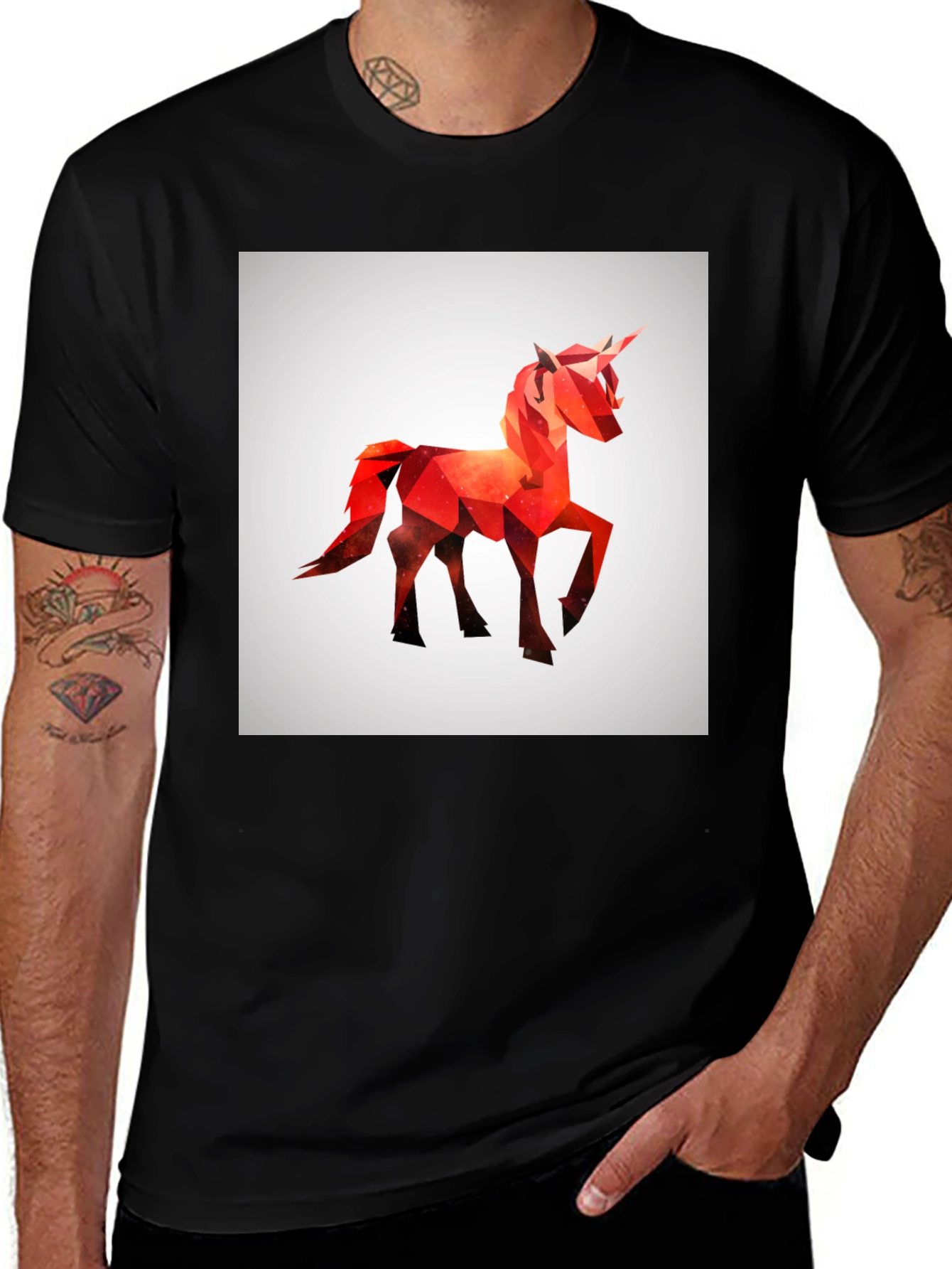 Variant 11 of Geometric Unicorn Graphic Tee - Stylish Men's Black T-Shirt