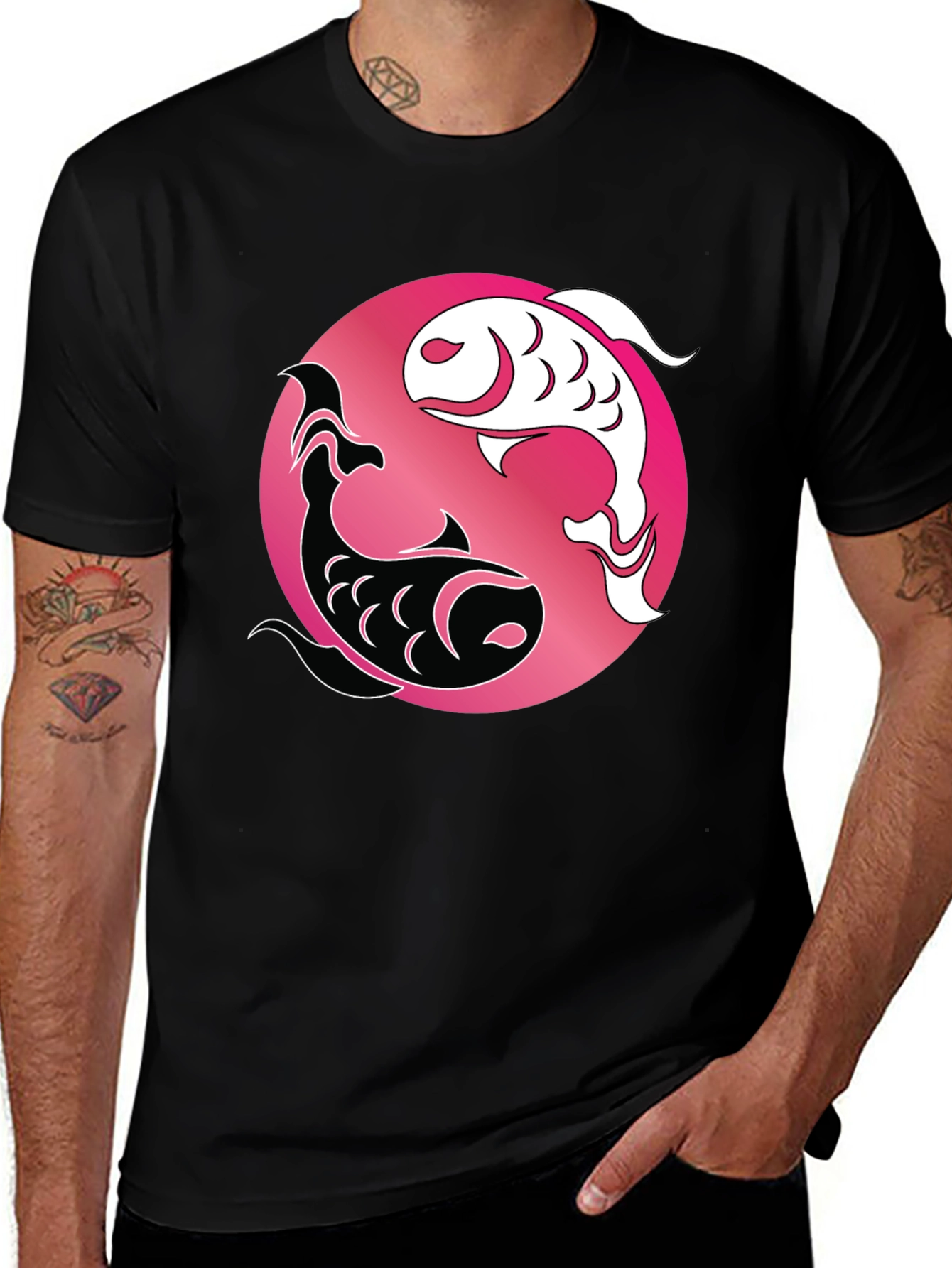 Variant 9 of Yin Yang Fish T-Shirt - Black Graphic Tee