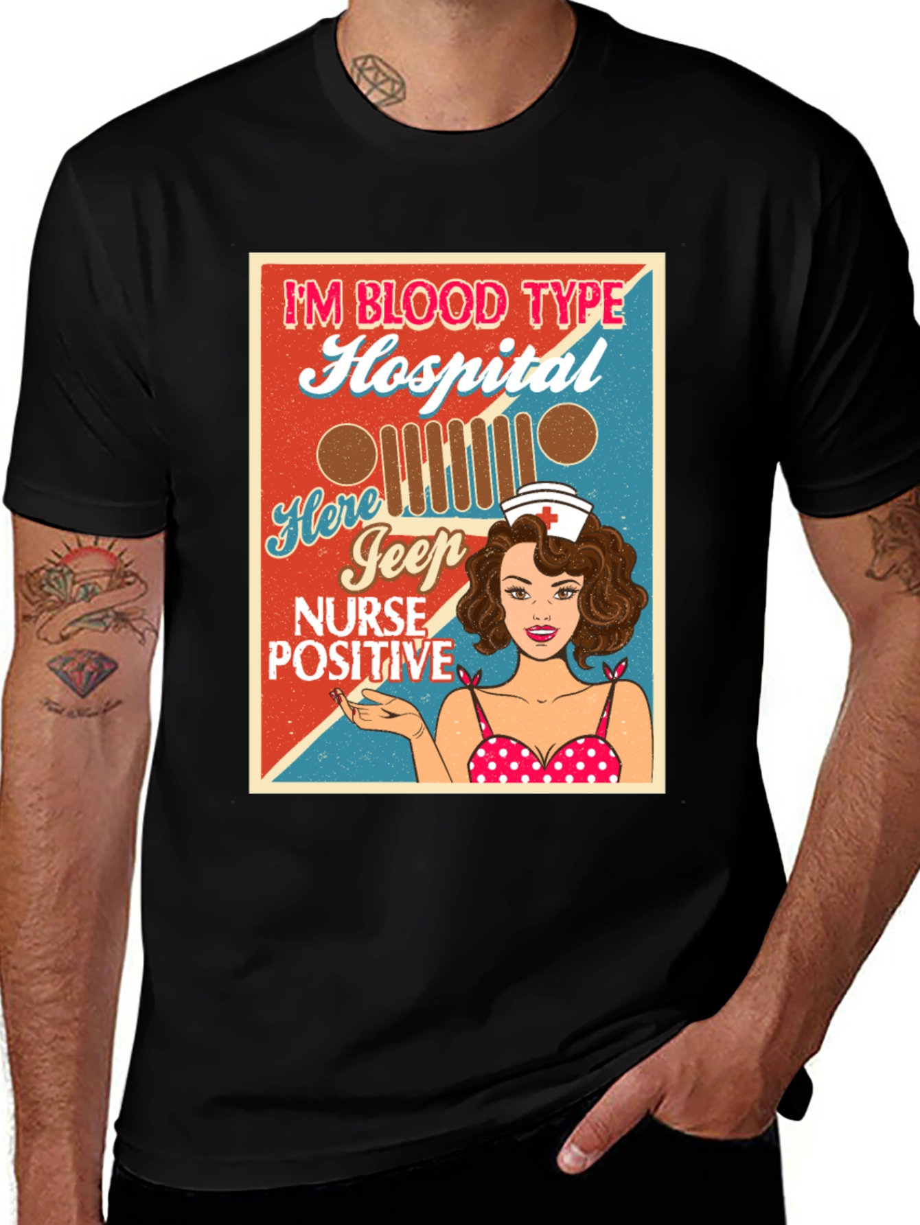 Variant 23 of Blood Type Positive Nurse Jeep T-Shirt