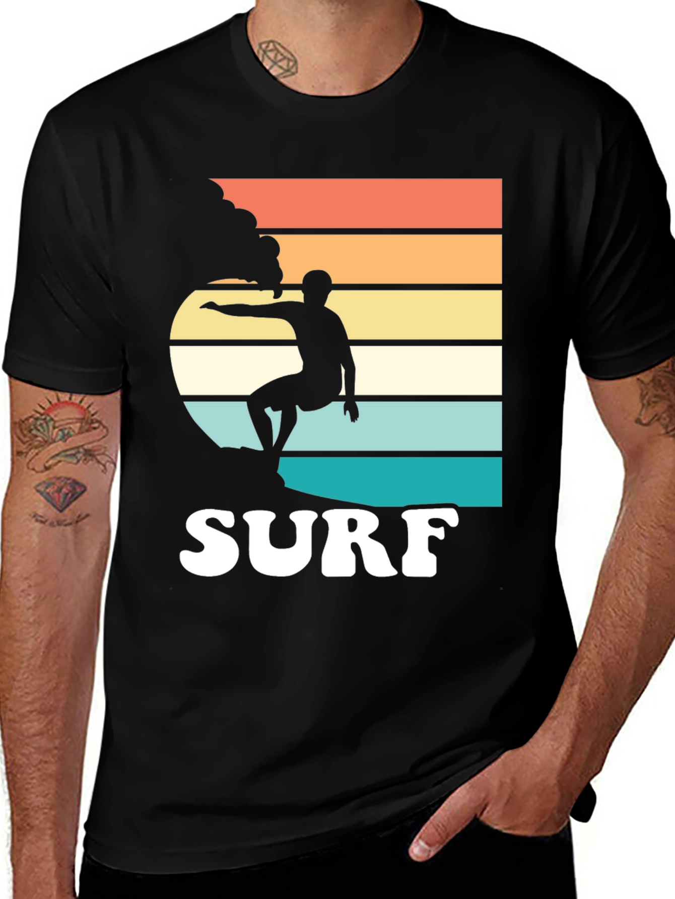 Black Retro Surf T-Shirt | Surfer Graphic Tee main image