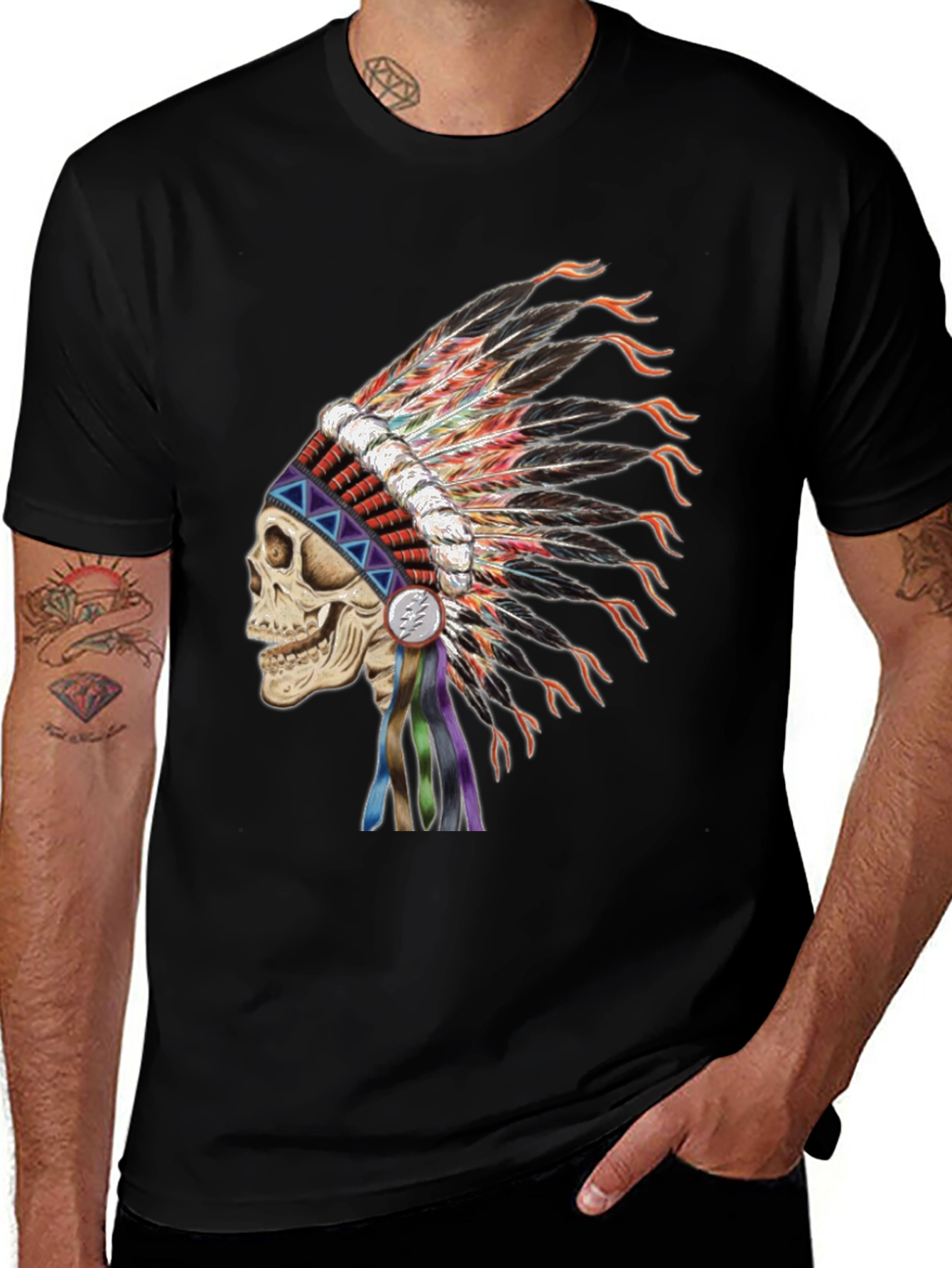 Variant 7 of Skull Headdress Graphic Tee - Black