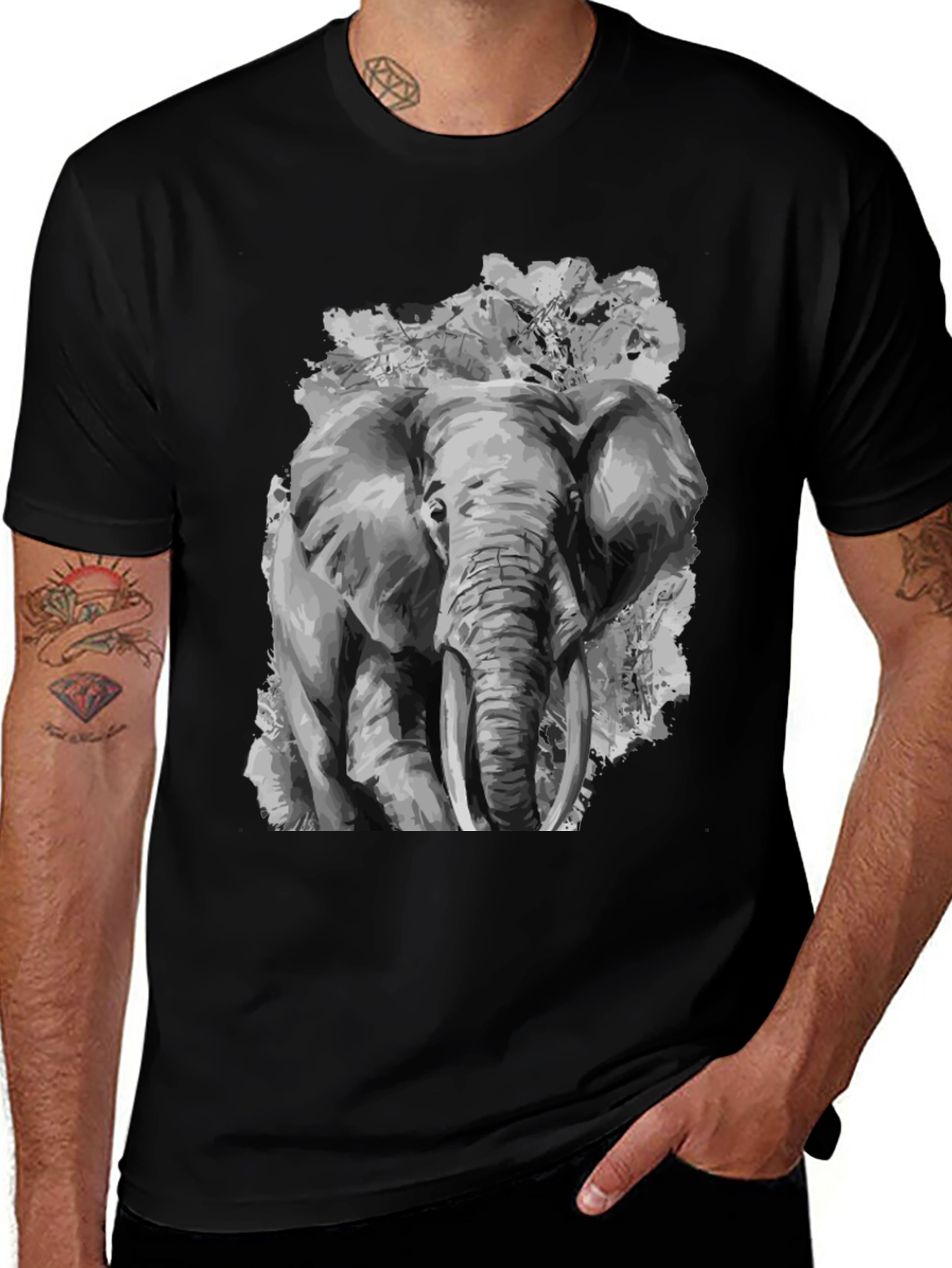 Elephant Graphic Print Black T-Shirt