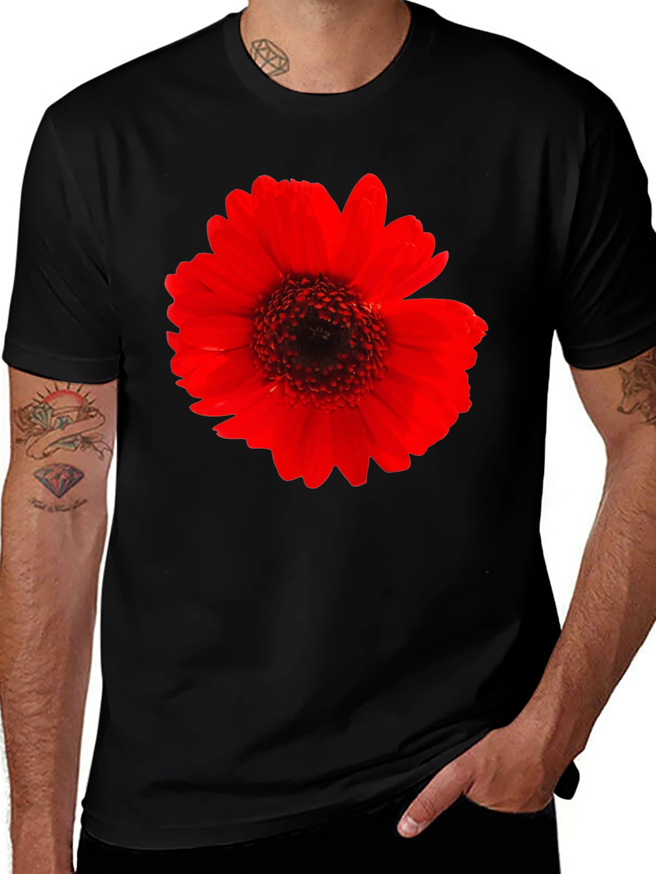 Variant 8 of Bold Red Flower Graphic Black T-Shirt