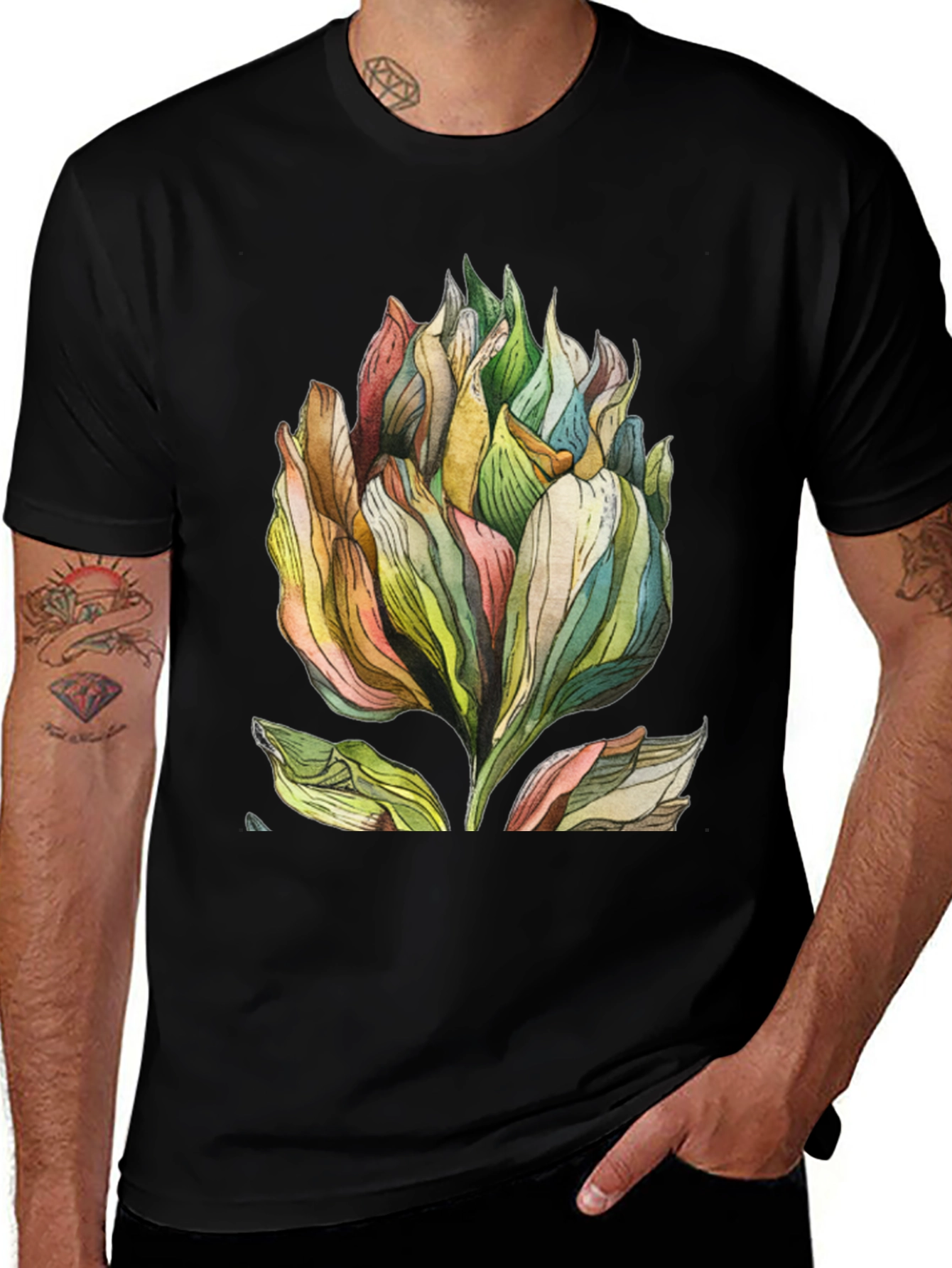 Variant 27 of Floral Watercolor Graphic Tee - Black