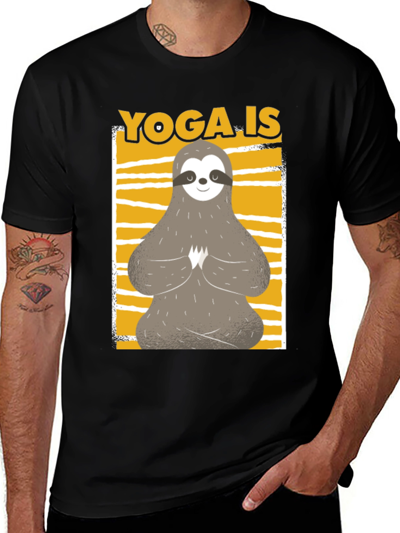 Black Yoga Sloth Graphic Tee - Relaxed Fit Black T-Shirt main image