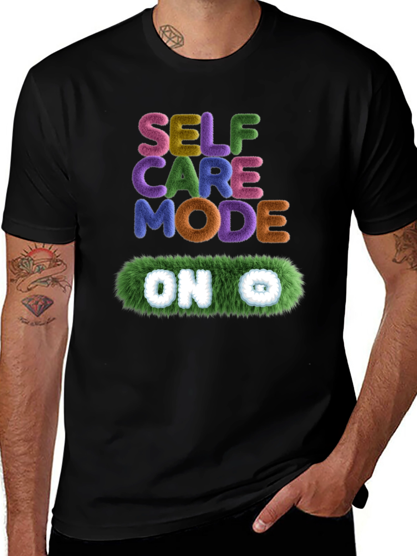 Variant 17 of Self-Care Mode ON Black T-Shirt
