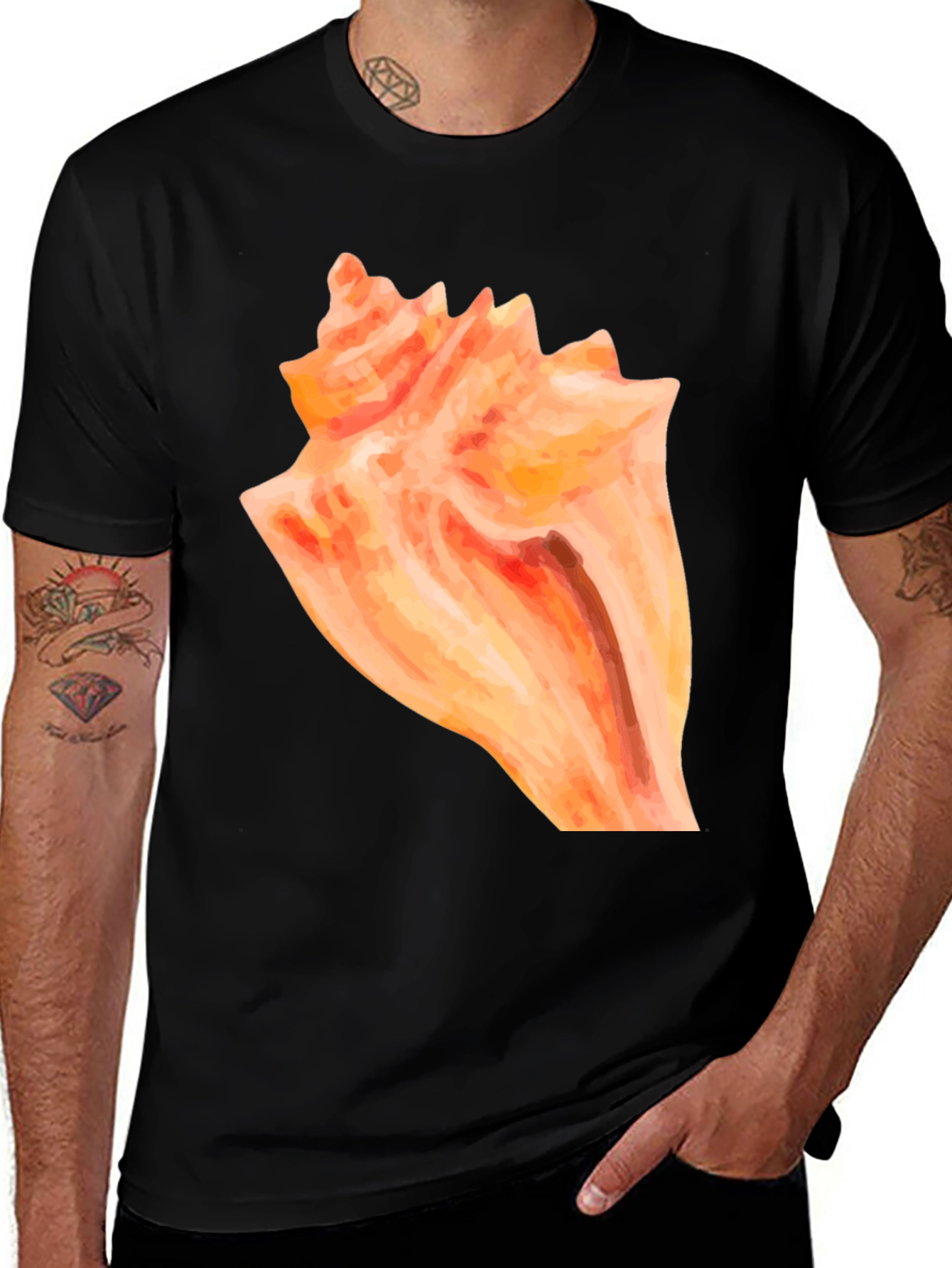 Variant 15 of Seashell Graphic Tee - Black Cotton T-Shirt