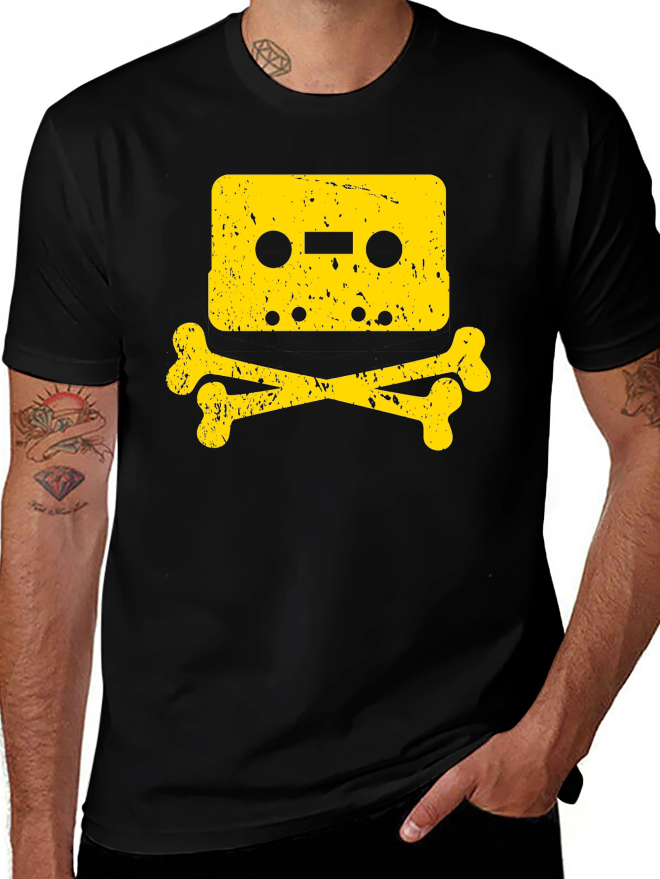 Variant 29 of Retro Cassette Skull Graphic Tee - Black