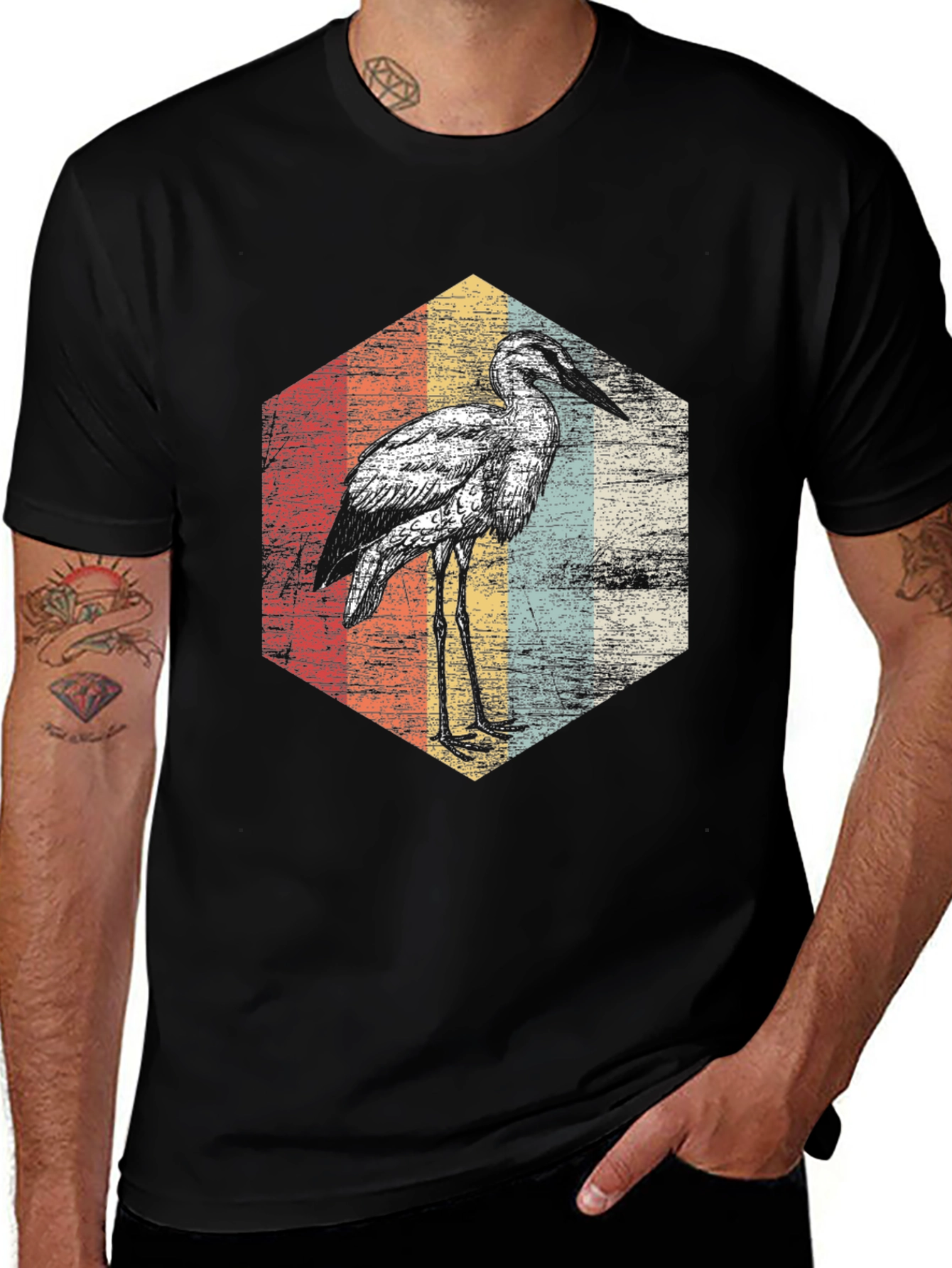 Variant 17 of Retro Heron T-Shirt - Vintage Bird Graphic Tee
