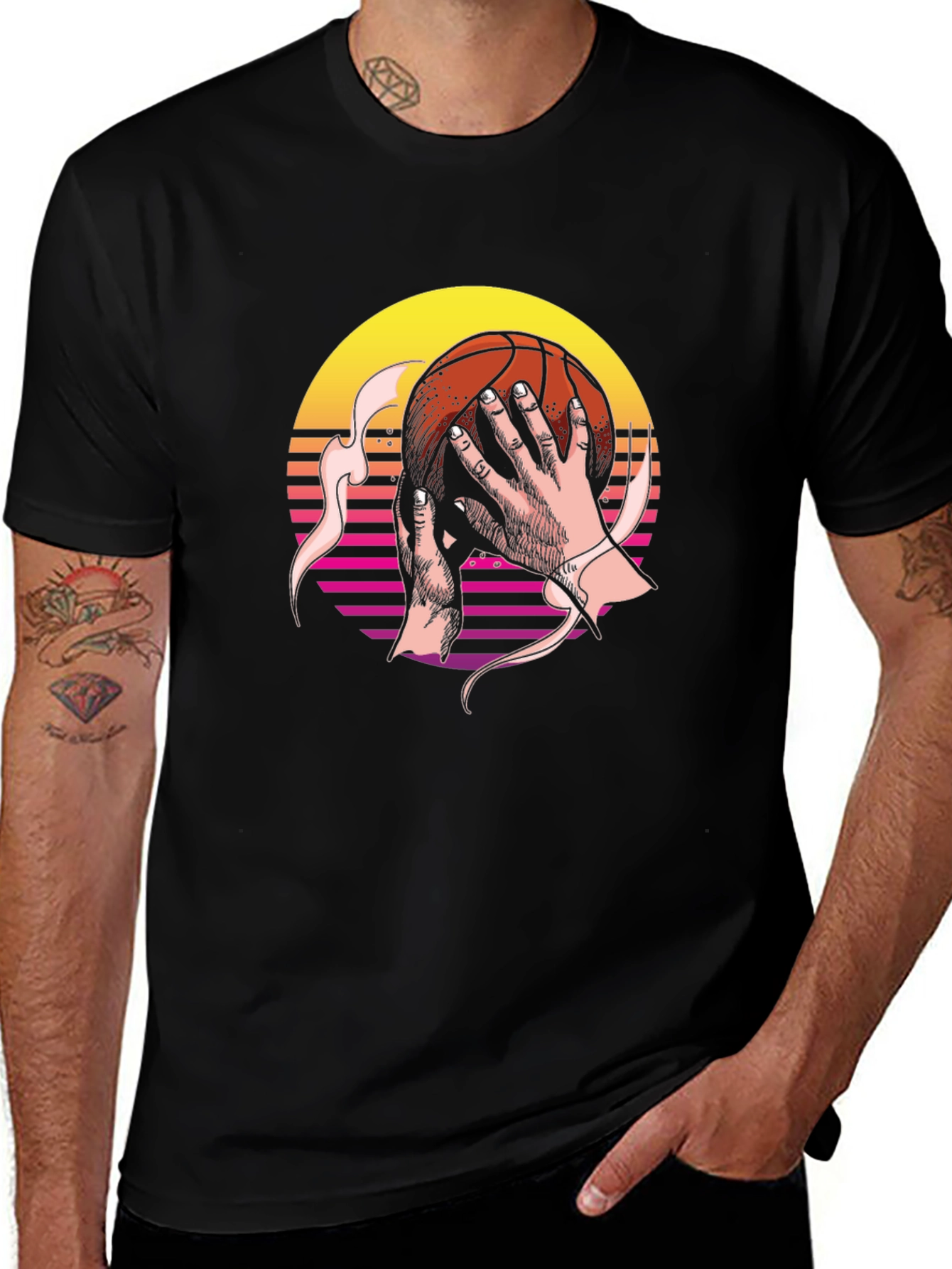 Variant 15 of Retro Sunset Basketball Graphic Tee - Stylish Comfort
