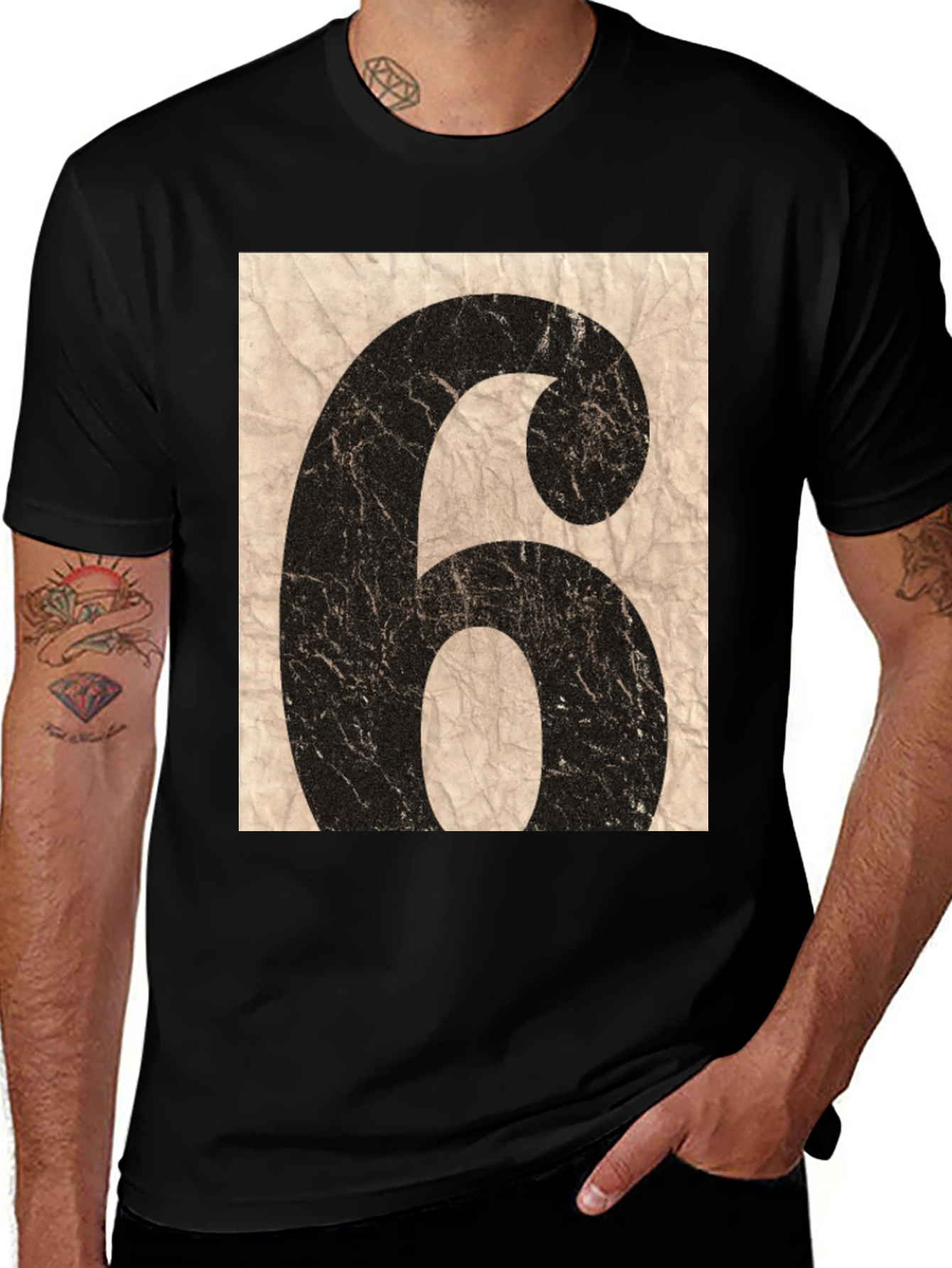 Variant 25 of Vintage Number 6 Graphic Tee - Retro Style