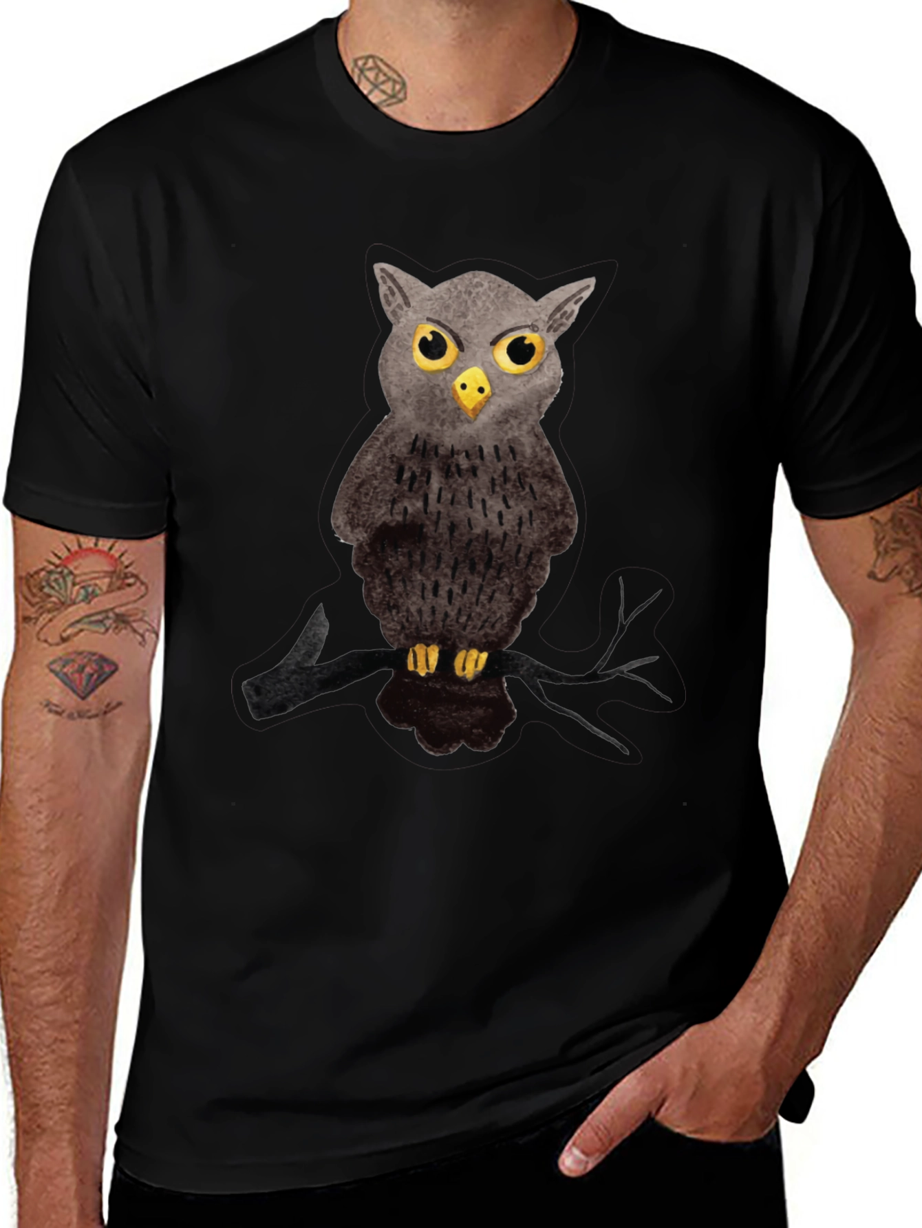 Variant 7 of Owl Graphic Print Black T-Shirt