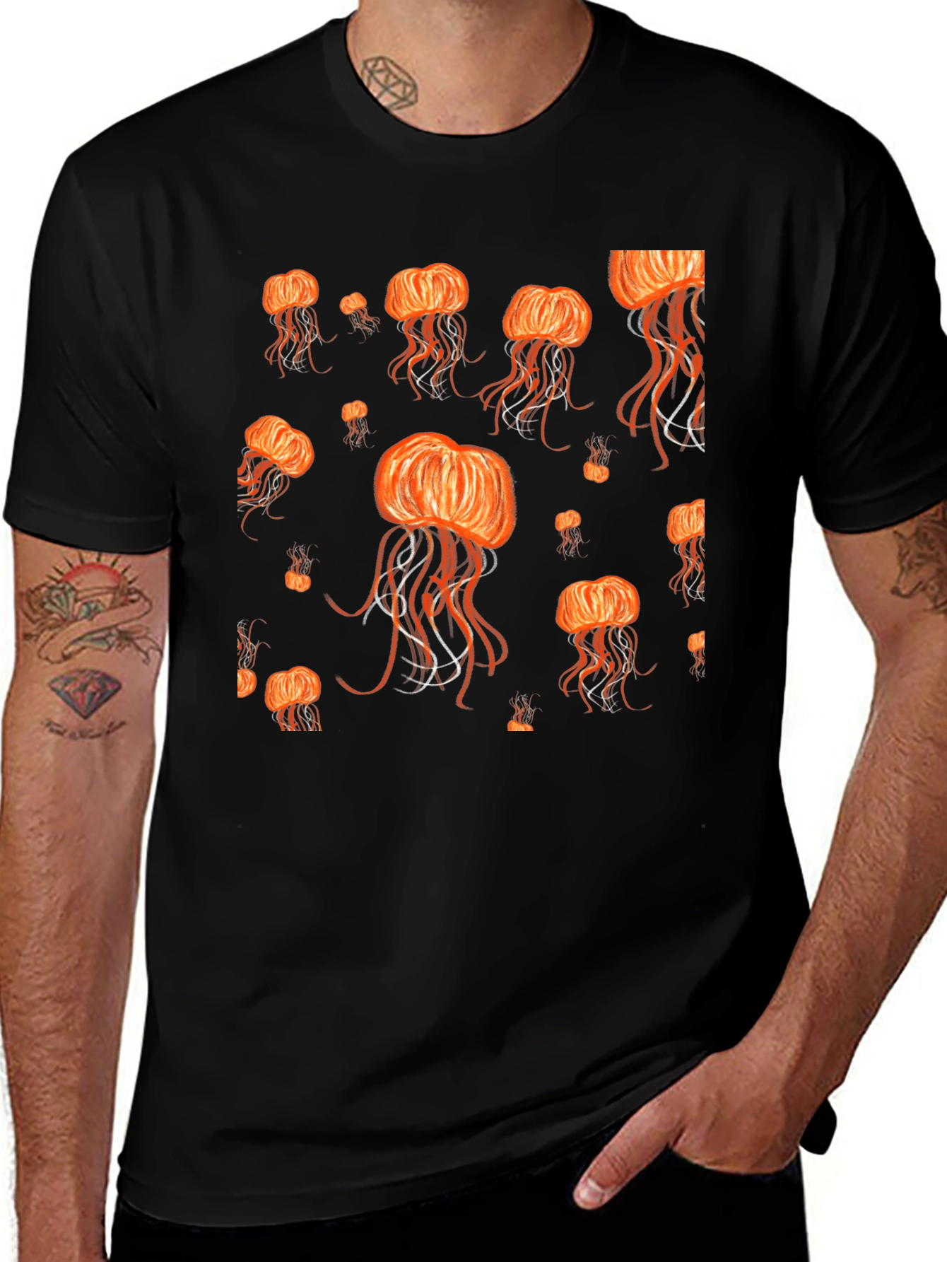 Variant 19 of Jellyfish Pattern Black T-Shirt