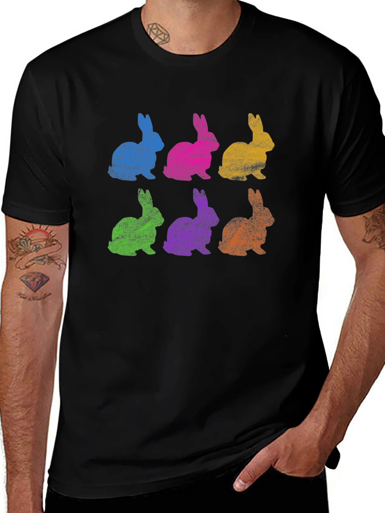 Variant 18 of Colorful Rabbit Pop Art Graphic T-Shirt - Black