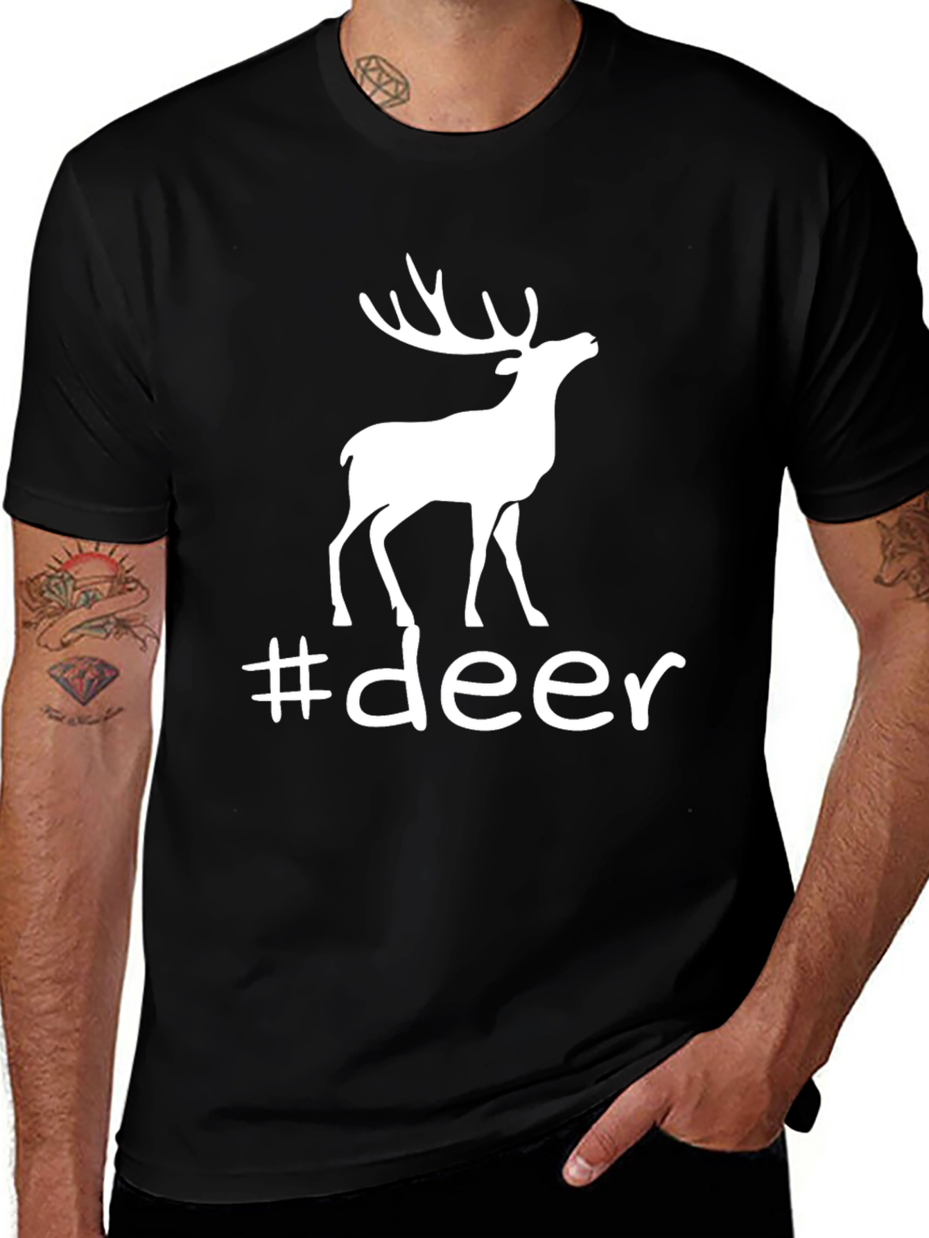 Variant 15 of Stylish Deer Graphic Tee - Black