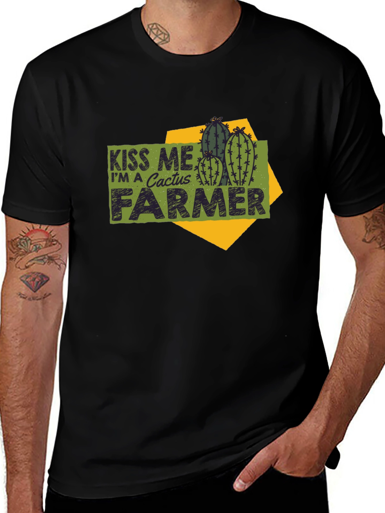 Variant 6 of Kiss Me Cactus Farmer T-Shirt - Black