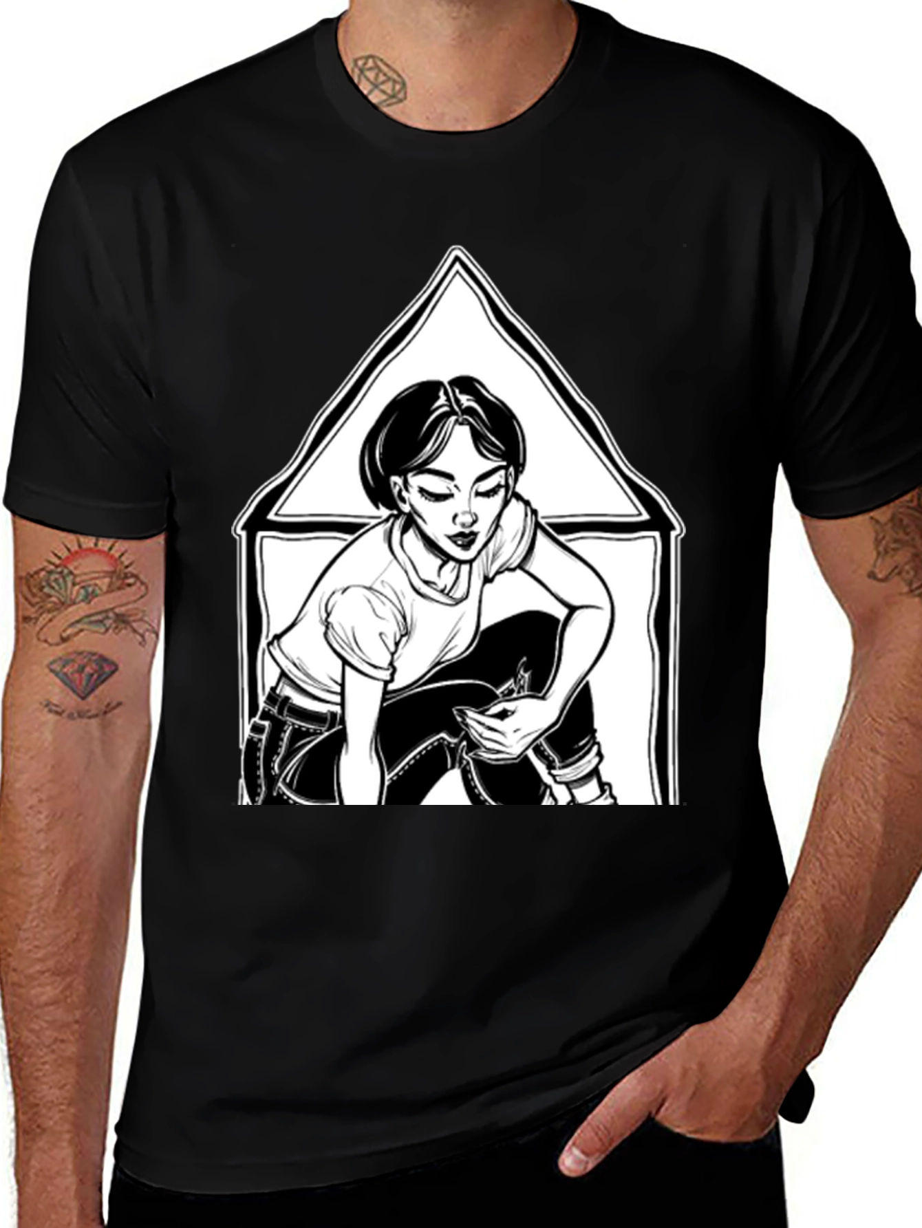 Variant 4 of Black Graphic Tee: Woman in Triangle