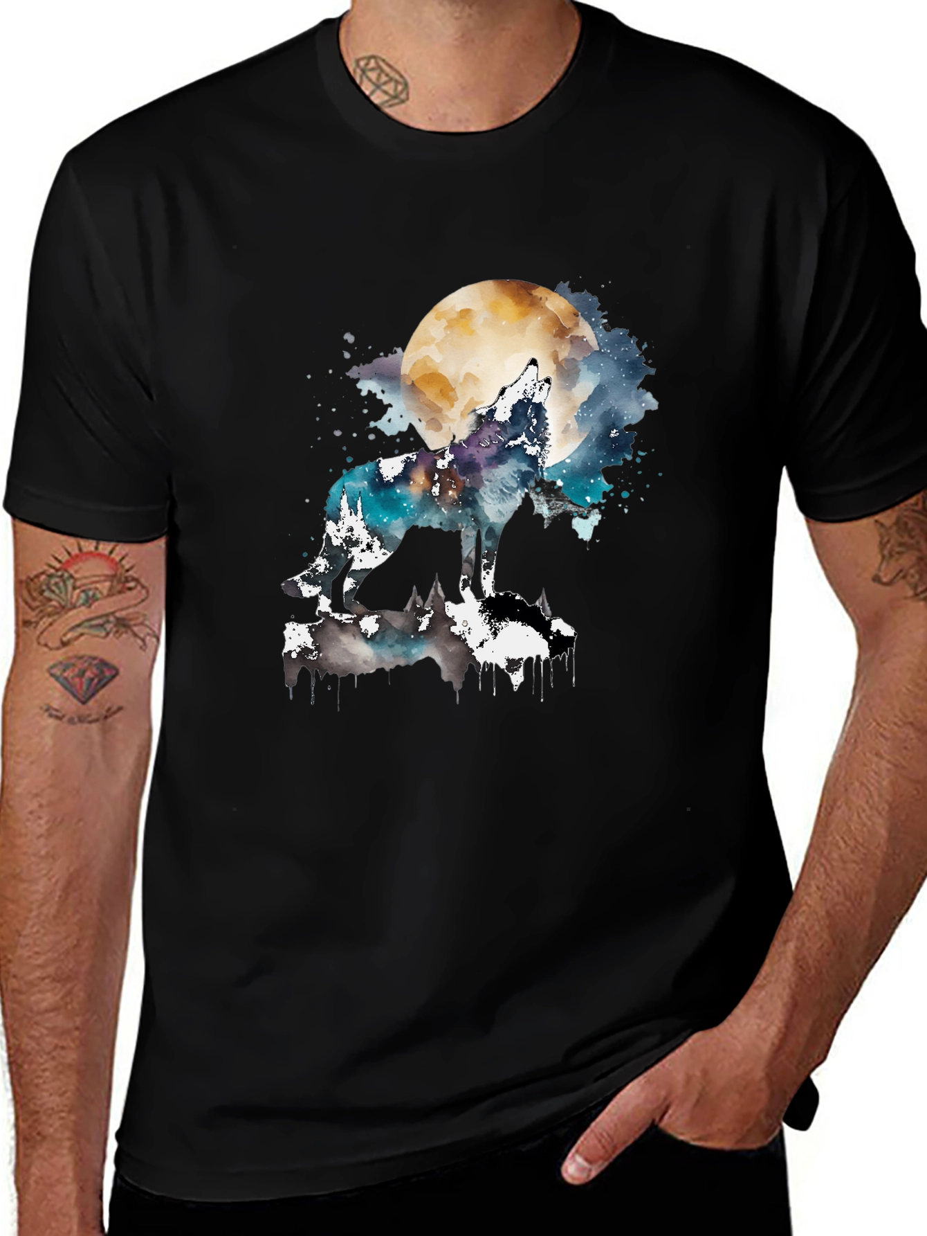 Variant 15 of Wolf Moon Watercolor Graphic T-Shirt