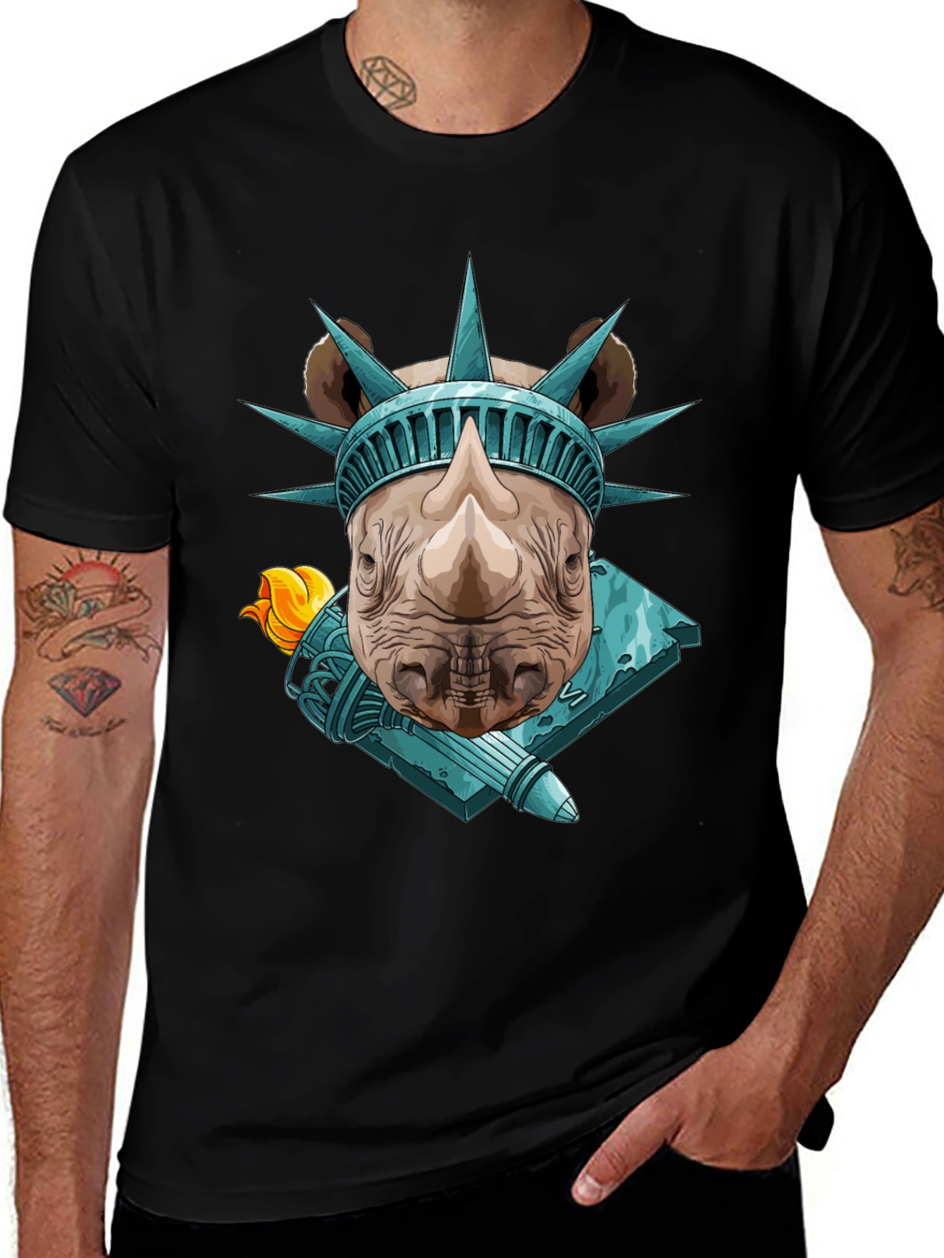 Variant 4 of Rhino Statue of Liberty Graphic Tee