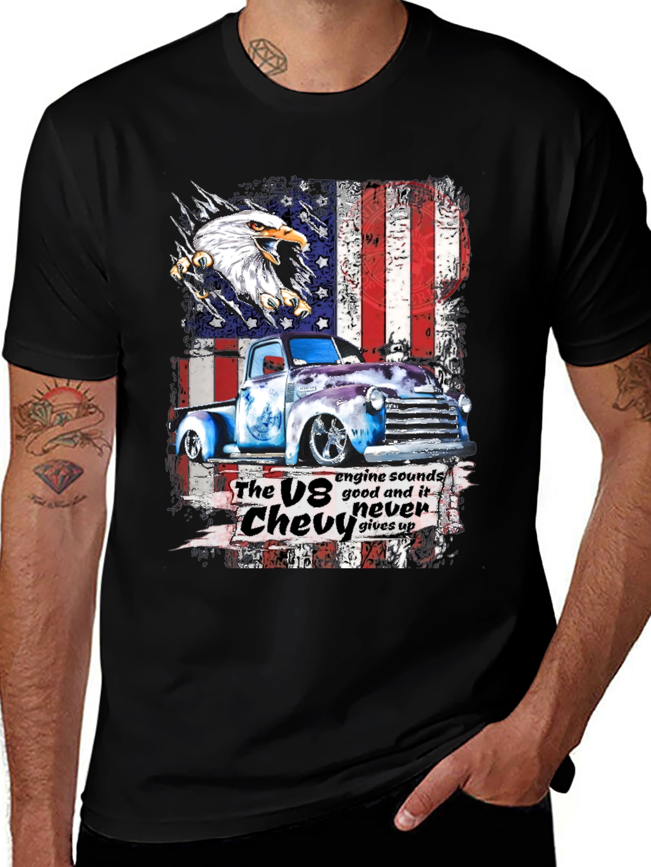 Vintage Chevy Truck USA Flag T-Shirt