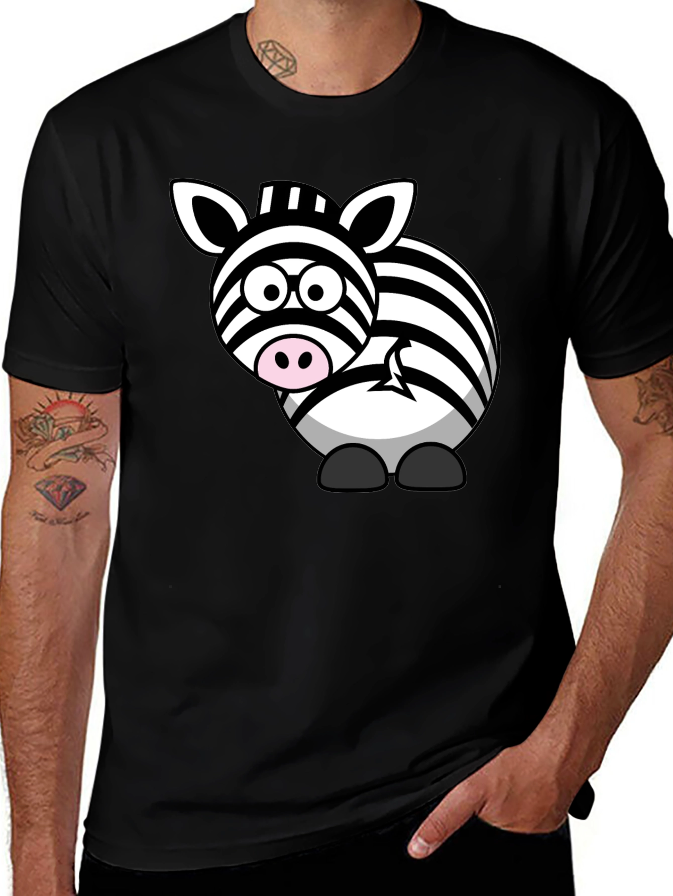 Cartoon Zebra Graphic T-Shirt - Black