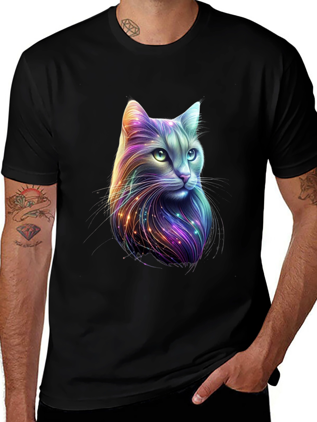 Variant 15 of Cosmic Cat Graphic Tee - Soft Black Cotton Blend
