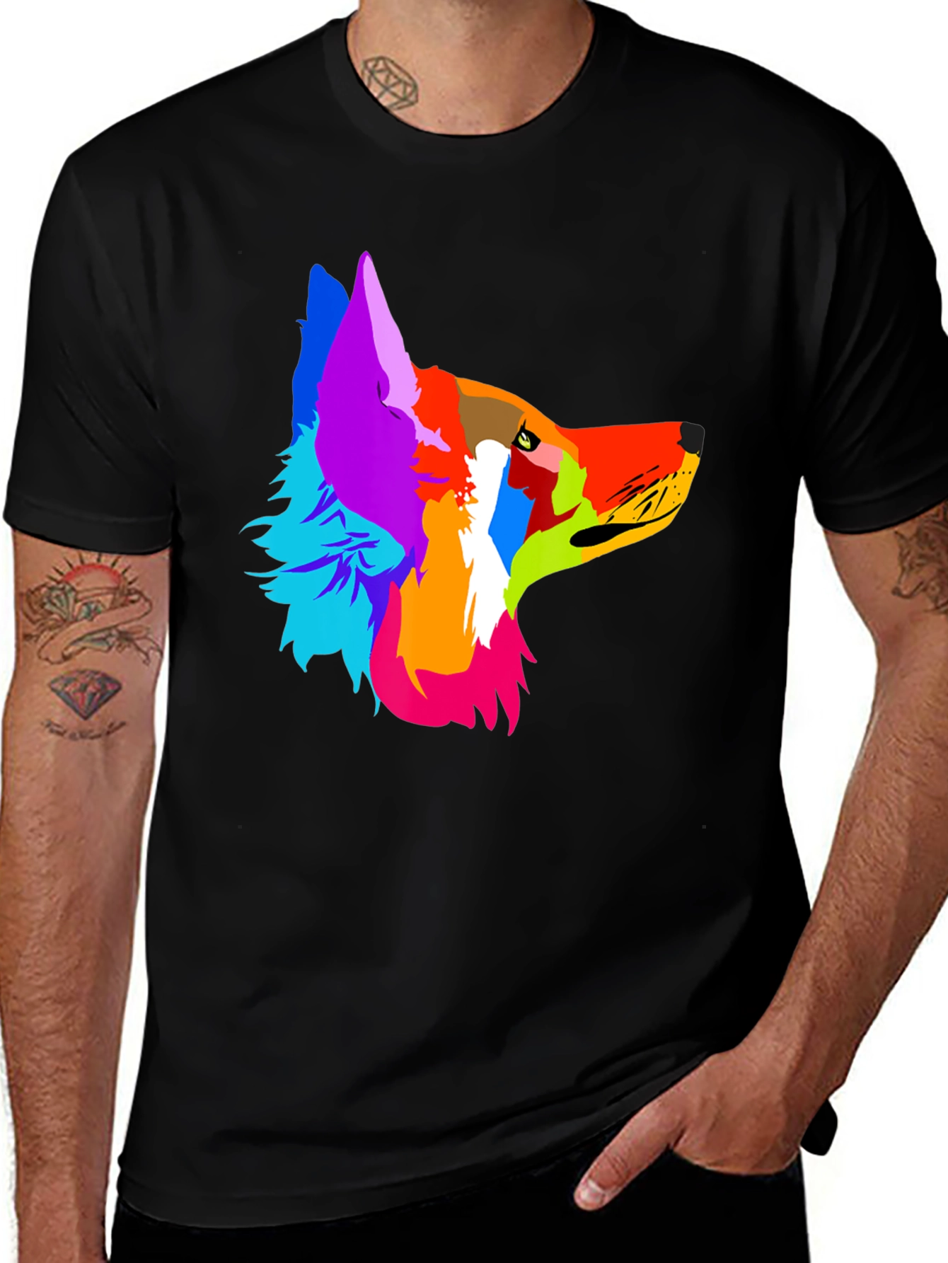 Variant 23 of Abstract Wolf Graphic Tee - Modern Men's Black T-Shirt