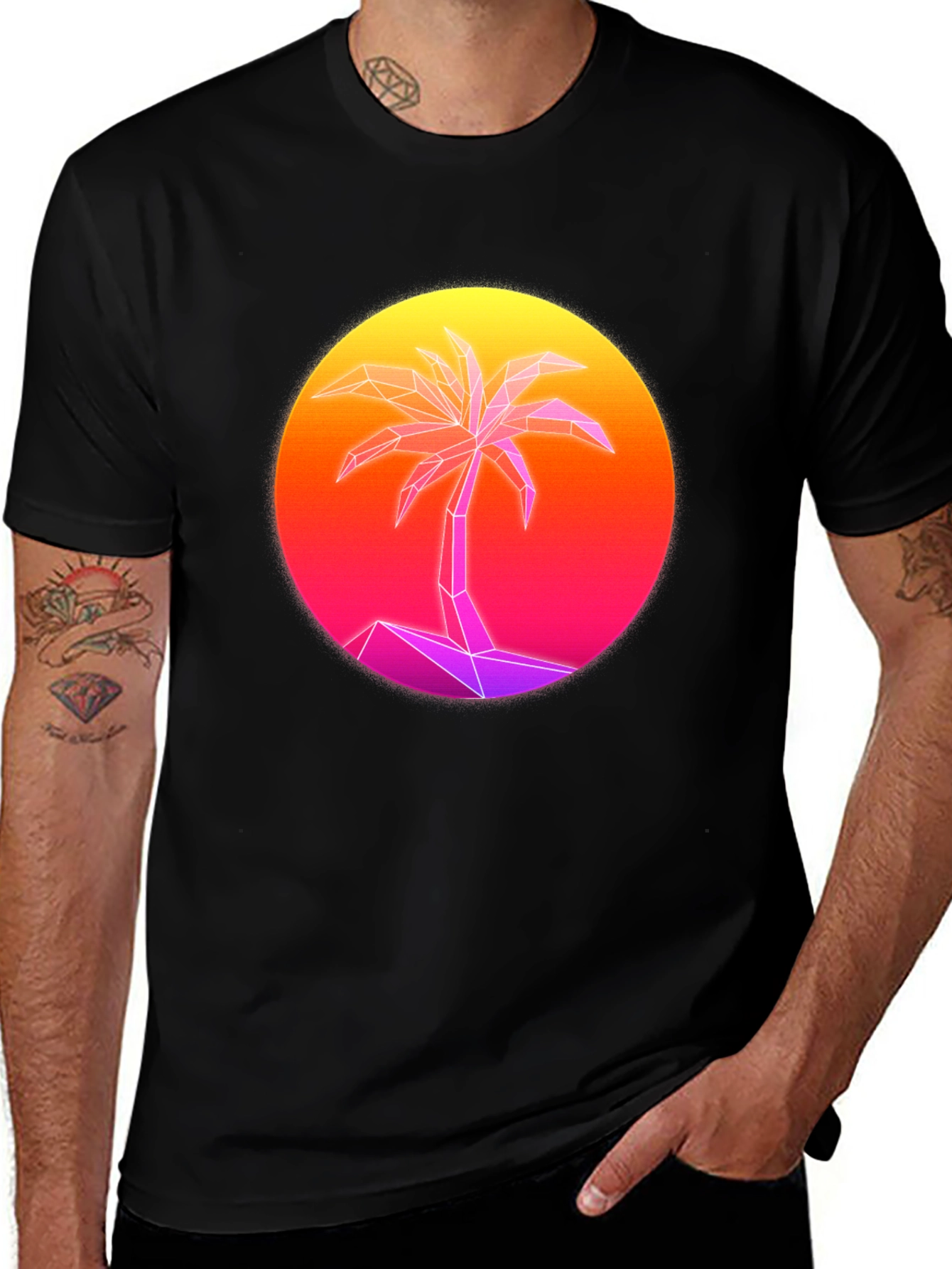 Variant 30 of Geometric Palm Tree Graphic Tee - Sunset Vibes