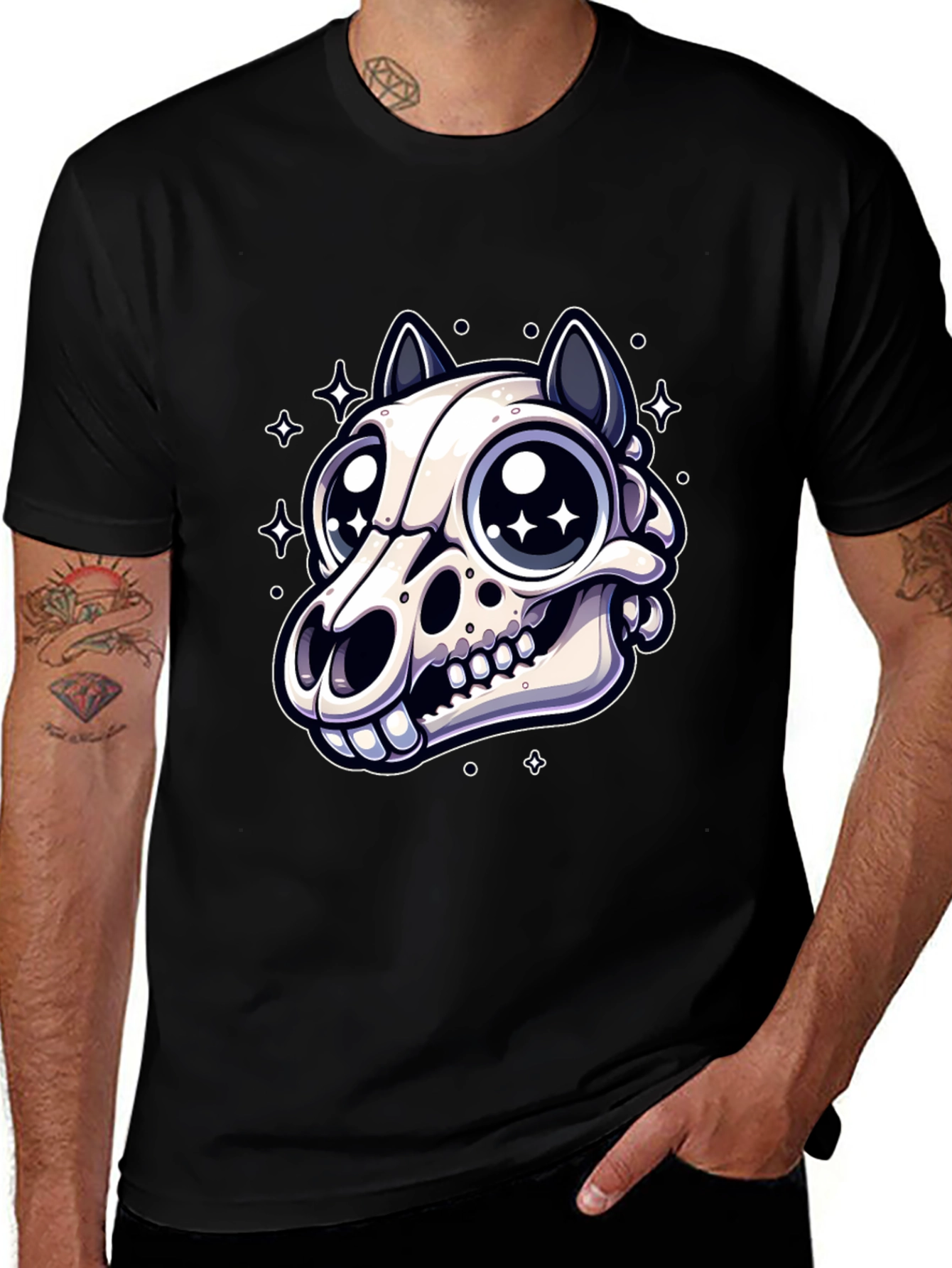 Variant 10 of Skull Cat Graphic Tee - Cute & Edgy Style