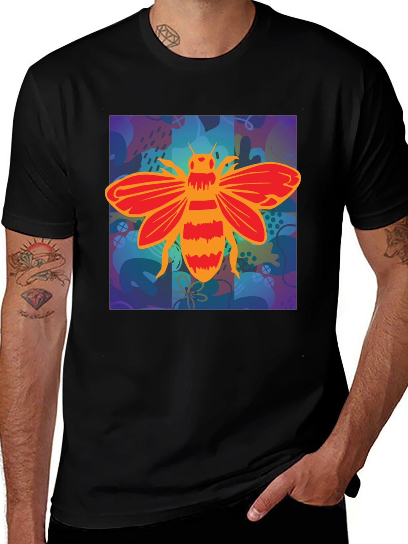Variant 15 of Geometric Bee Graphic Tee - Black Casual Shirt