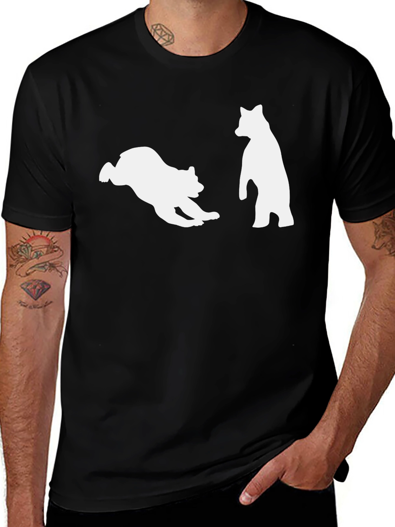 Variant 20 of Playful Bear Graphic Tee - Black Cotton Comfort