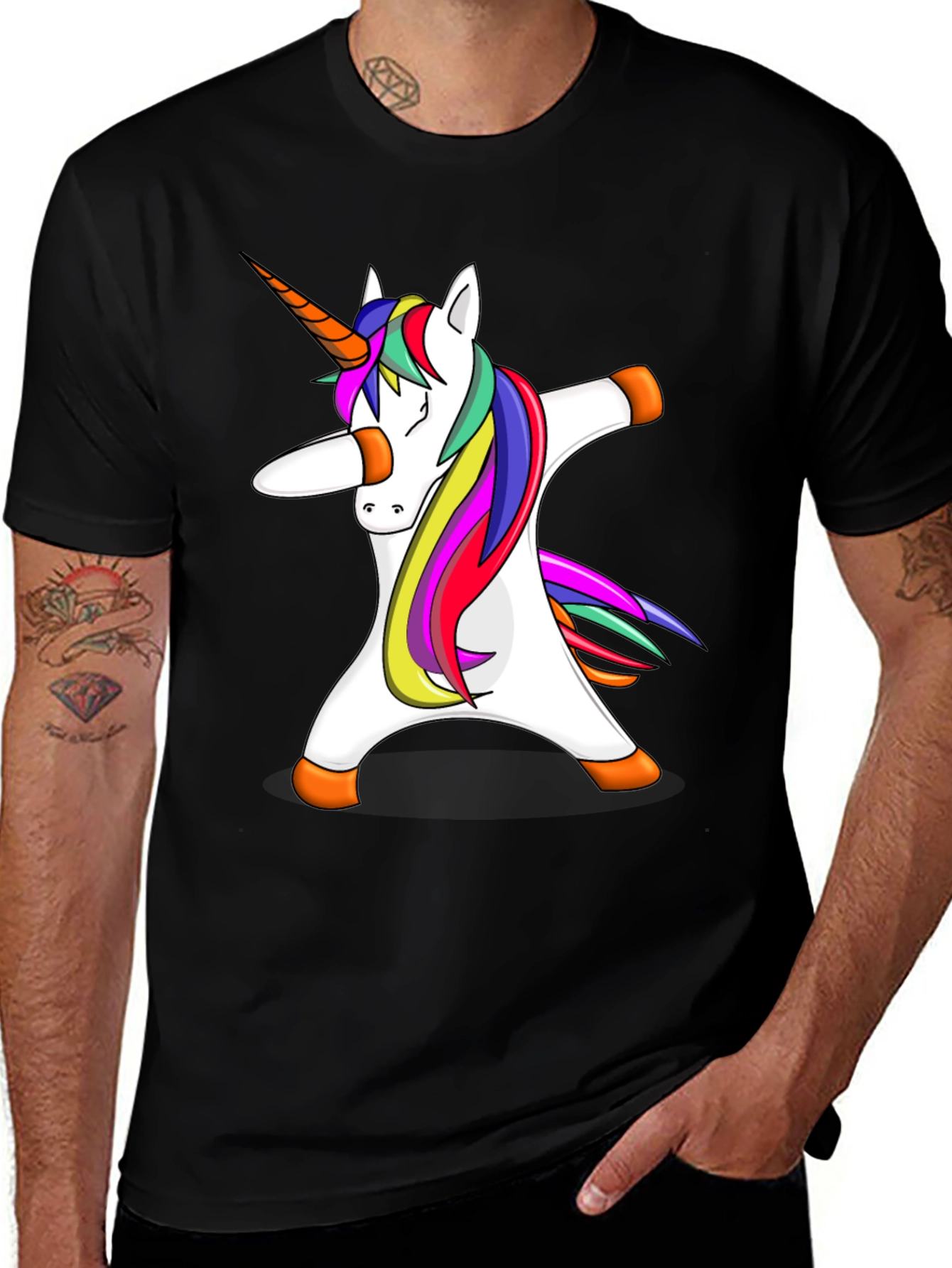 Variant 23 of Dabbing Unicorn Graphic Tee - Black Cotton Blend T-Shirt