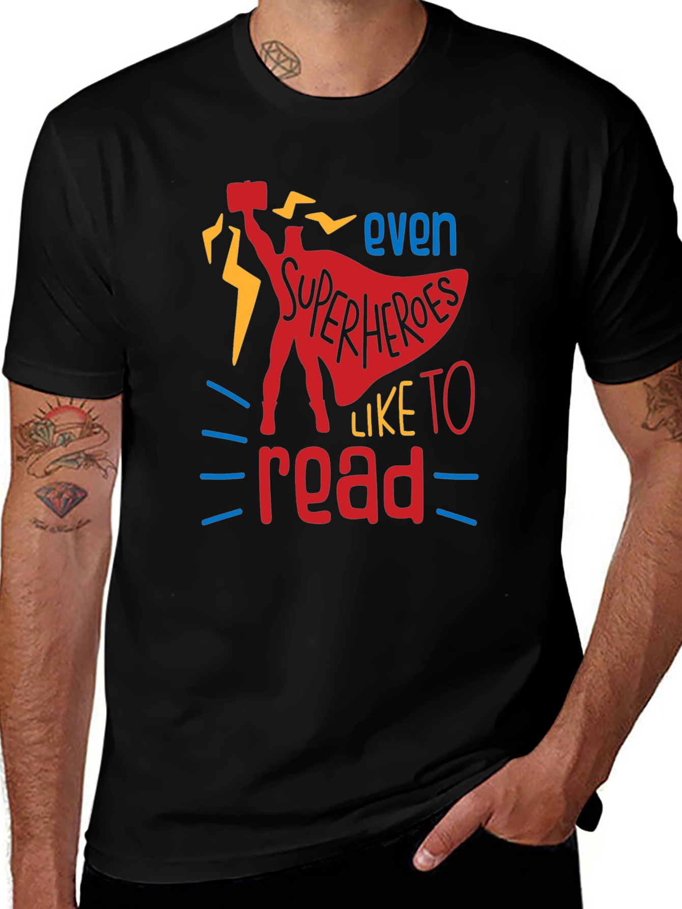 Variant 28 of Superhero Reader T-Shirt - Black Graphic Tee