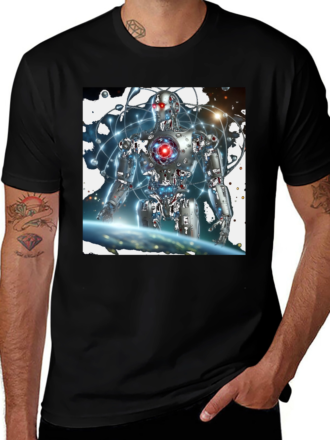 Variant 14 of Futuristic Robot Graphic Black T-Shirt