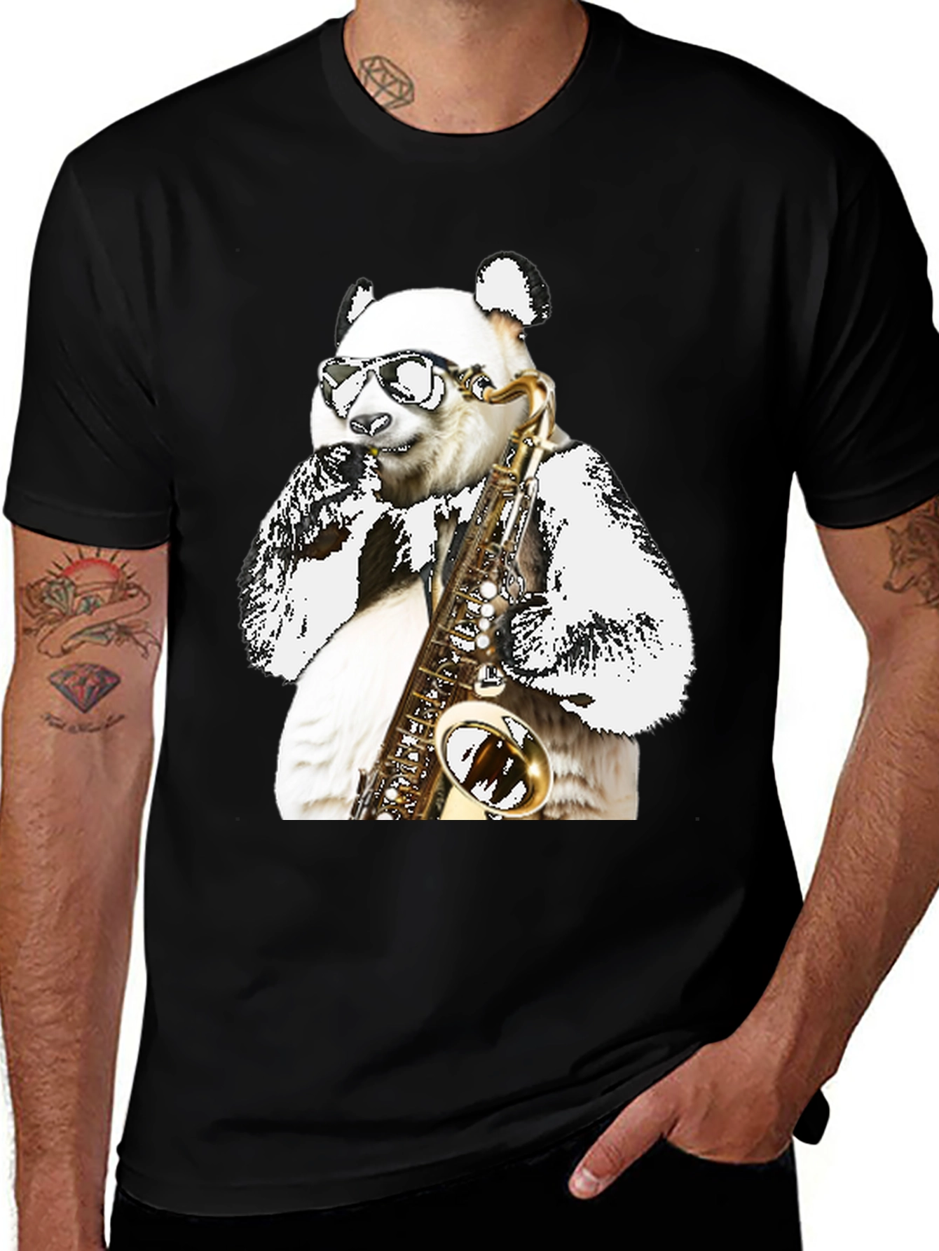 Variant 6 of Panda Sax Player Graphic T-Shirt - Cool Musician Tee