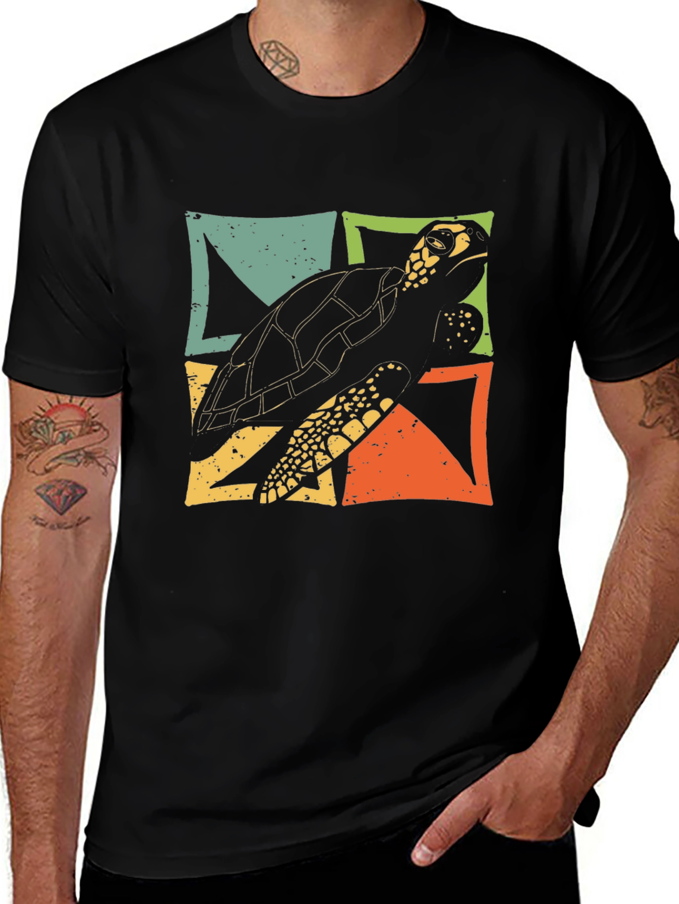 Variant 24 of Retro Turtle Graphic Tee - Black Casual Shirt