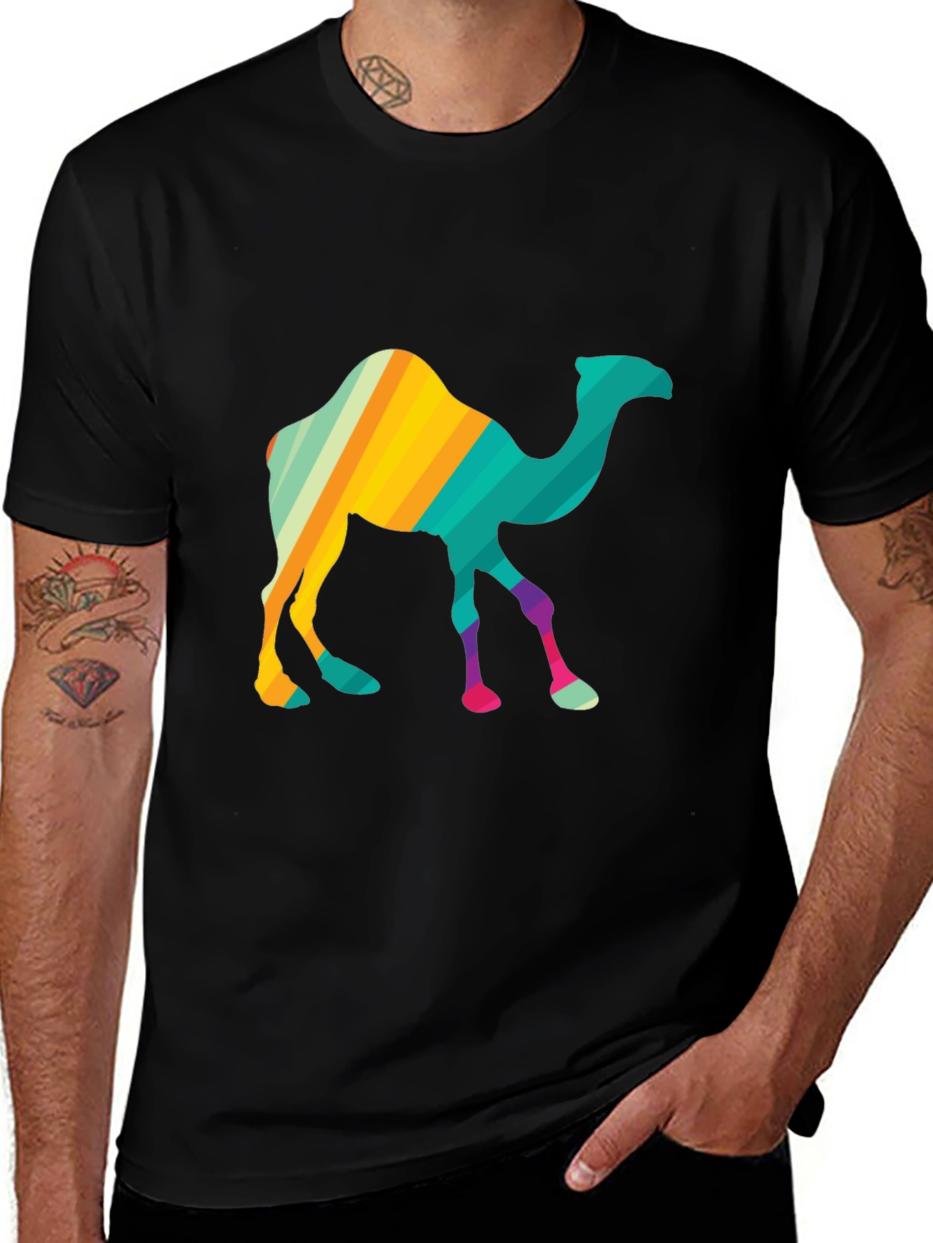 Variant 4 of Colorful Camel Graphic Tee - Black Unisex T-Shirt