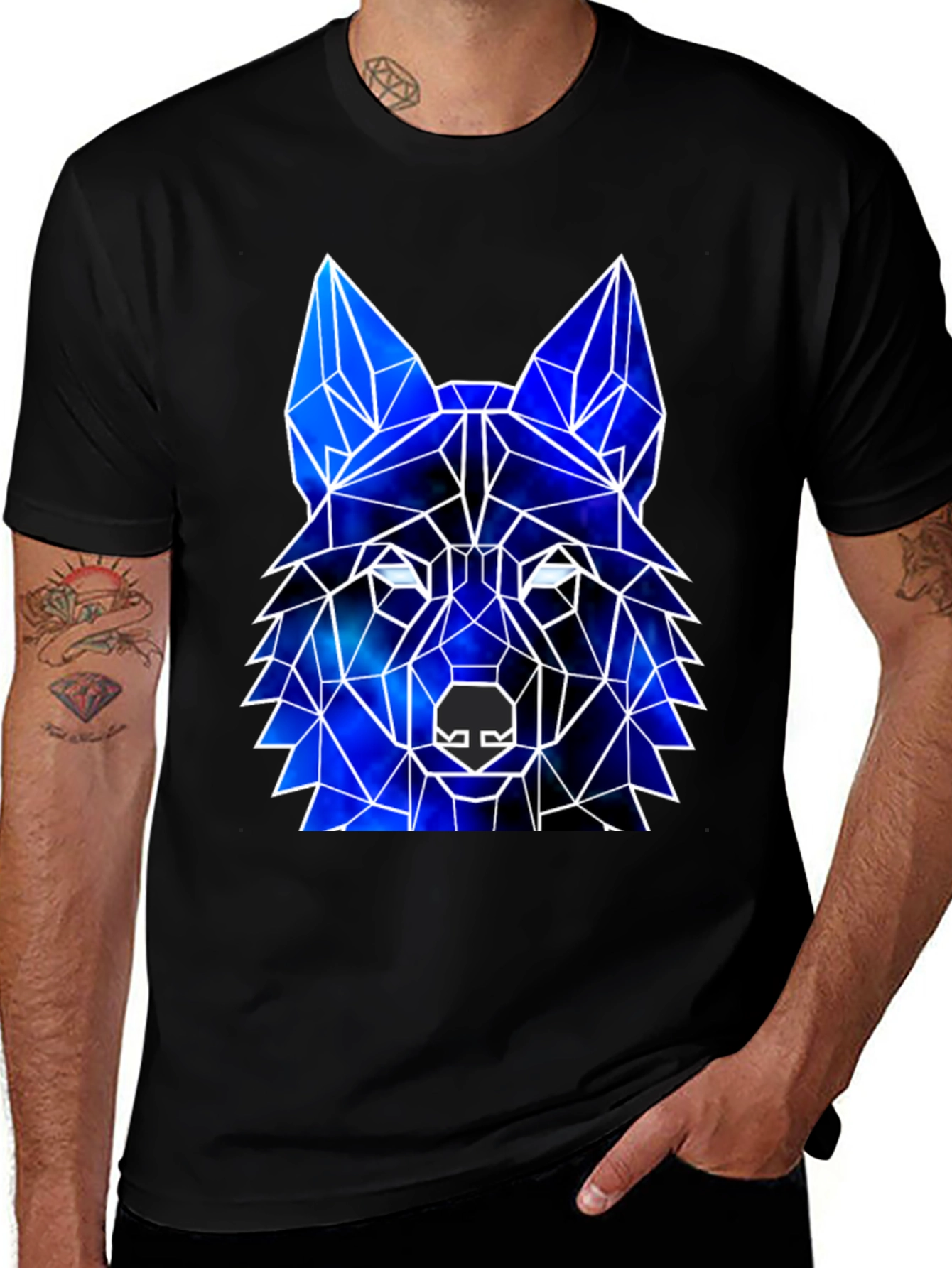 Variant 11 of Geometric Wolf Galaxy Black T-Shirt