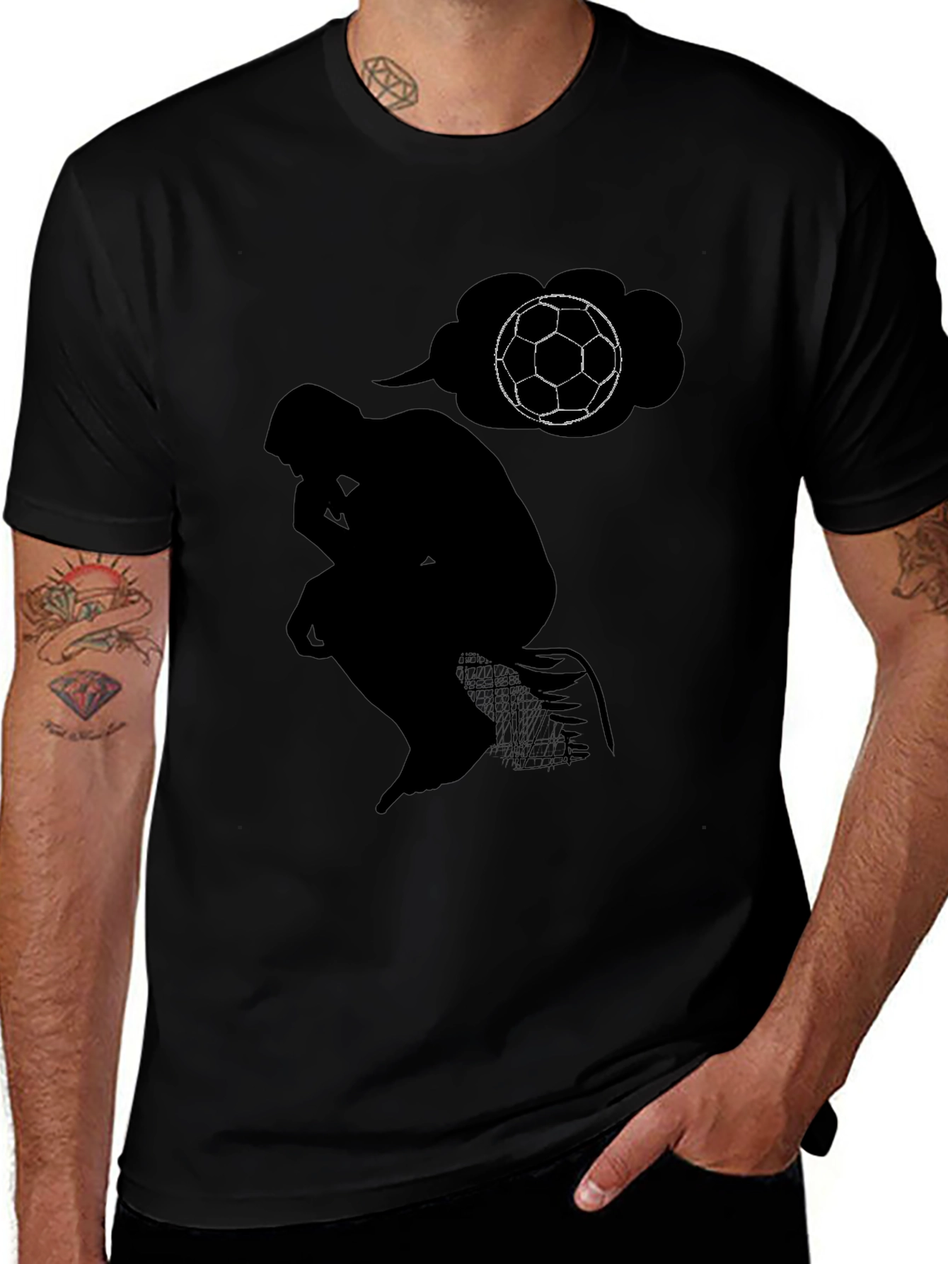 Variant 3 of The Thinker Soccer T-Shirt - Black Cotton Tee