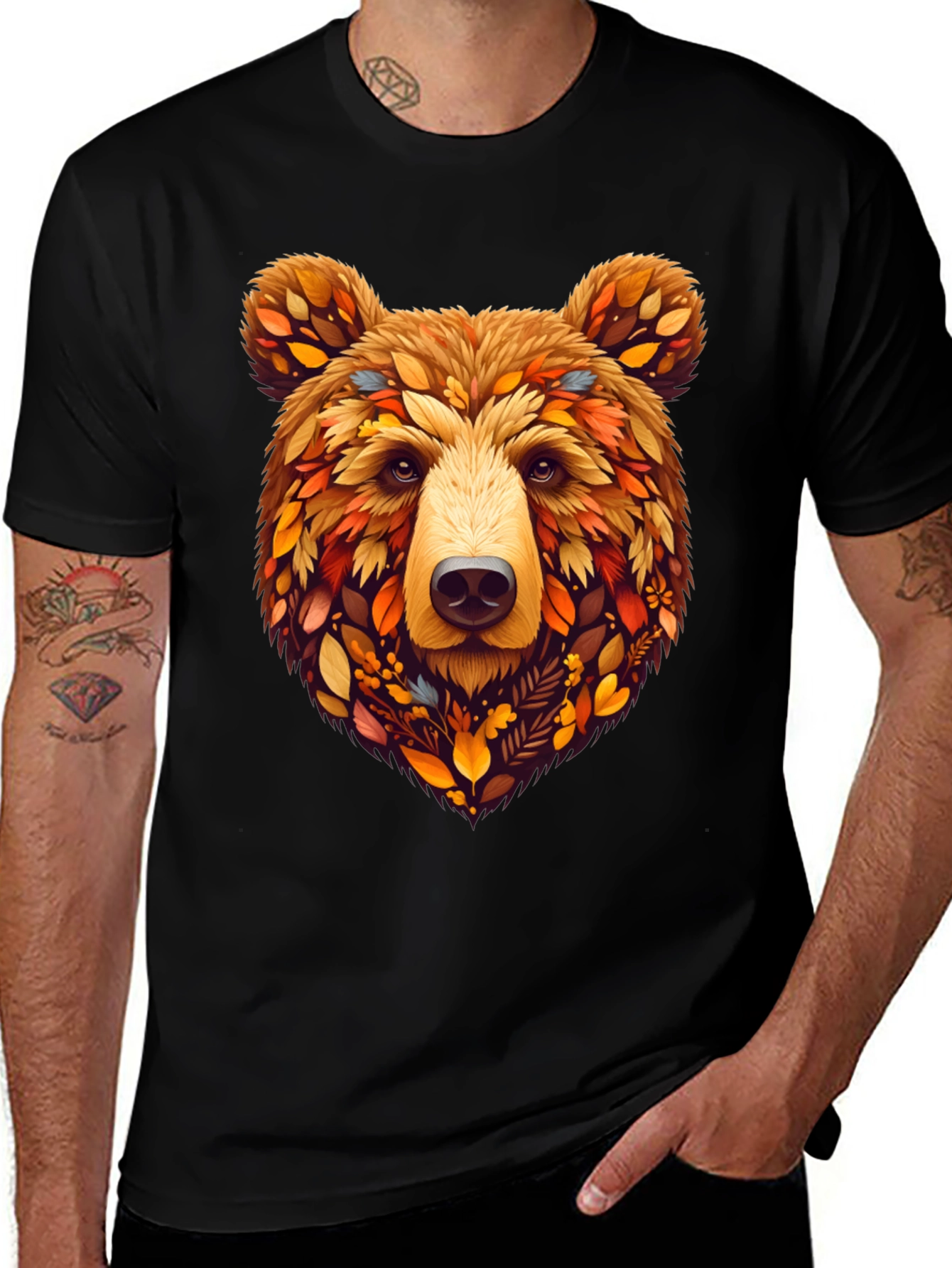 Variant 20 of Bear Leaves T-Shirt - Unique Nature Tee