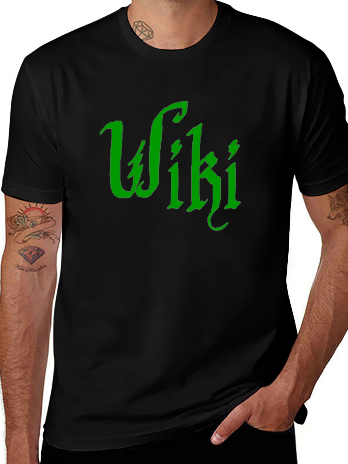 Variant 6 of Black T-Shirt - "Wiki" Green Graphic Tee