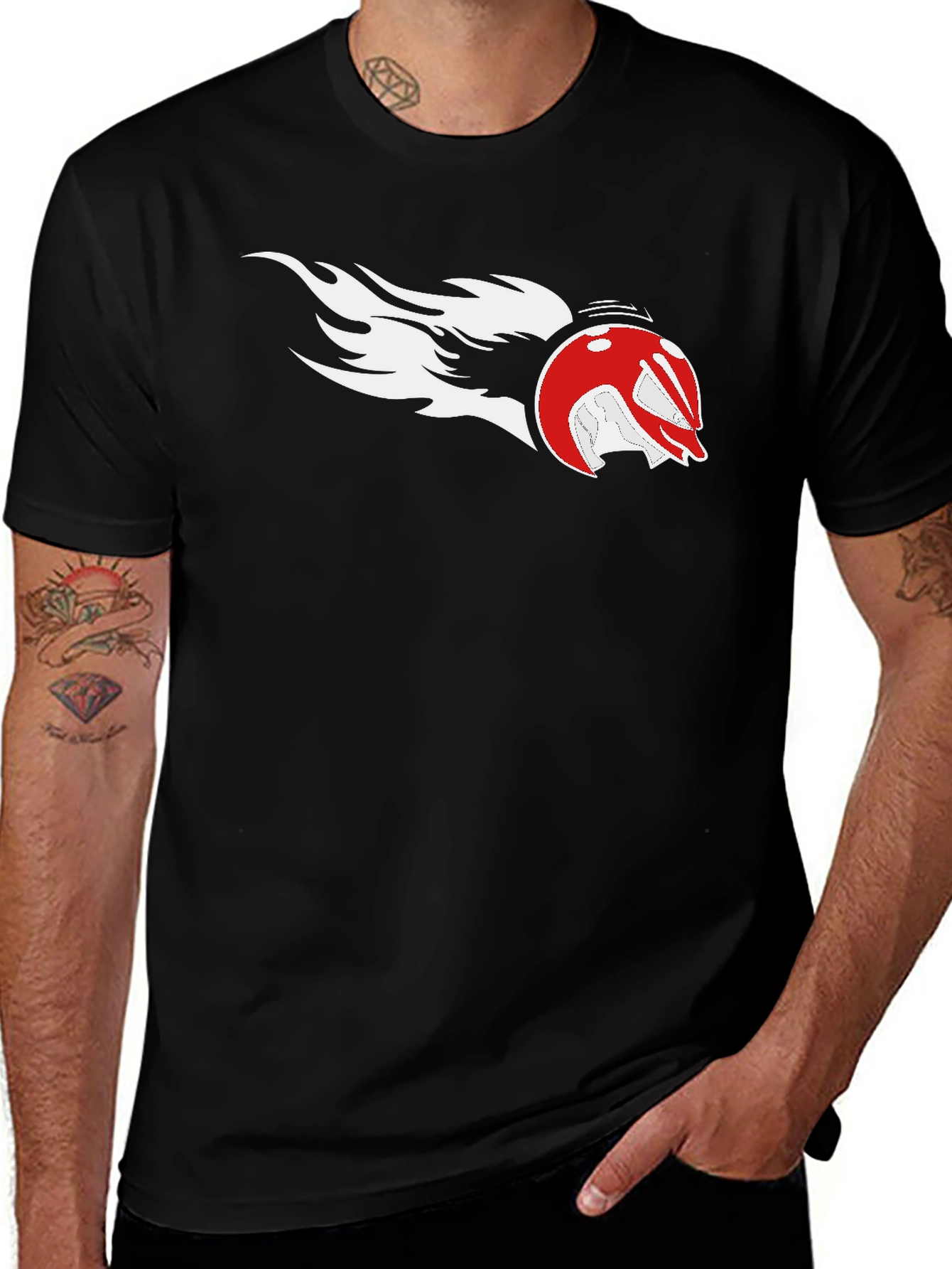 Variant 12 of Flame Helmet Graphic Tee - Black Cotton Blend