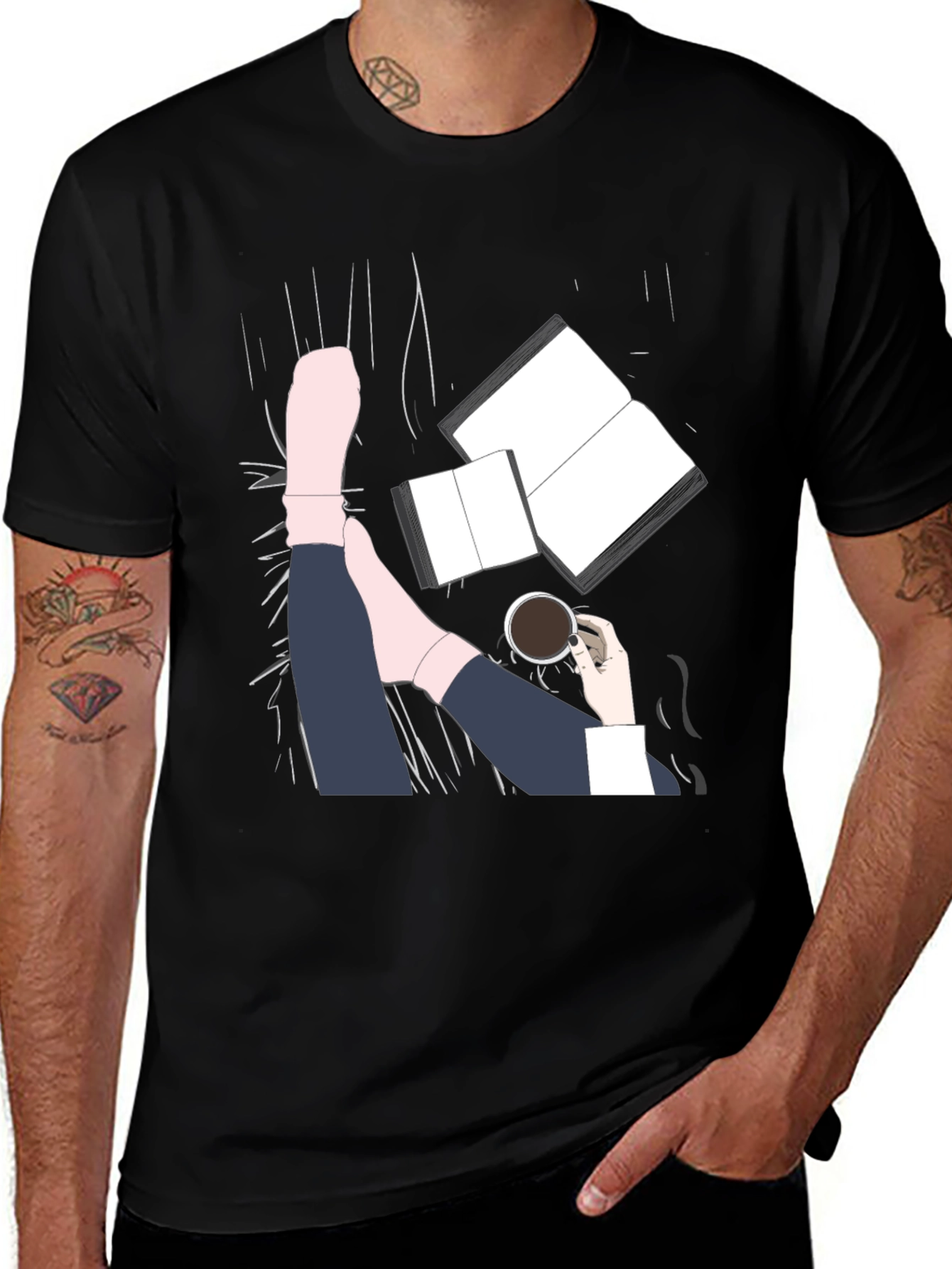 Variant 3 of Relaxed Reading T-Shirt - Book & Coffee Design