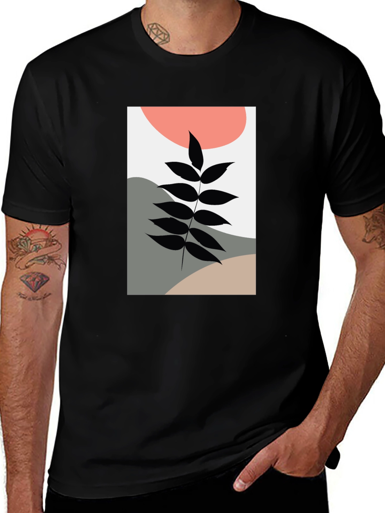 Variant 15 of Abstract Leaf Print Black T-Shirt