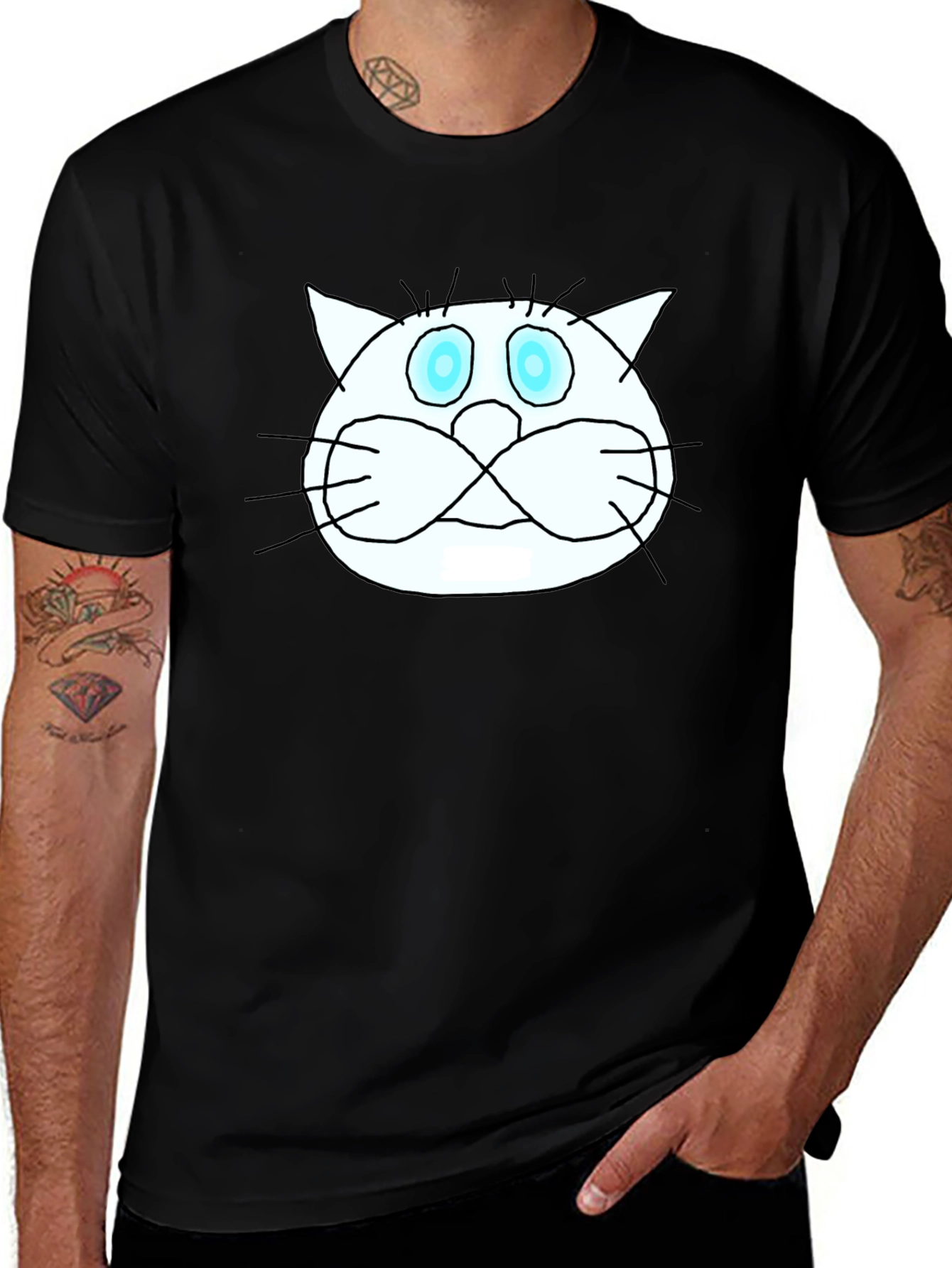 Variant 28 of Funny Cat Graphic Tee - Black Crew Neck T-Shirt